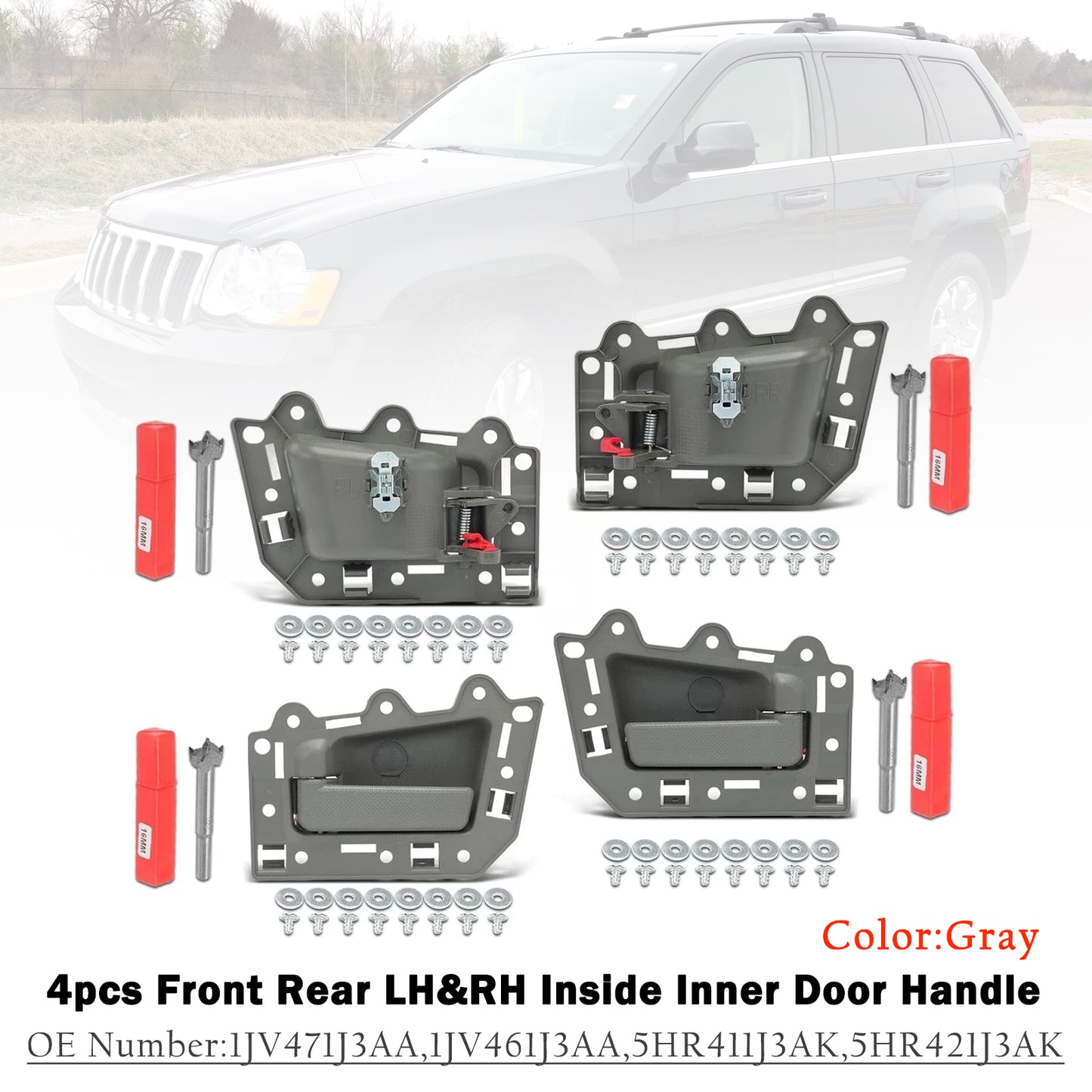 4pcs Front Rear LH&RH Inside Inner Door Handle Gray 2005-2011 Jeep Grand Cherokee