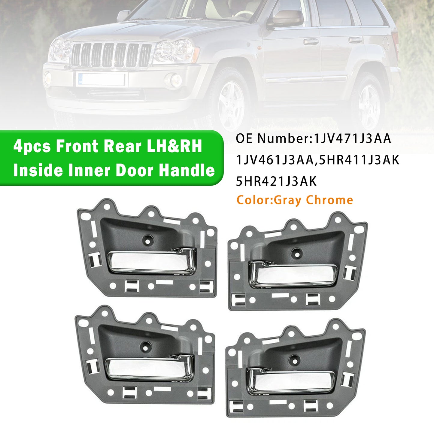 2005-2011 Jeep Grand Cherokee 4pcs Front Rear Inside Inner Door Handle Chrome