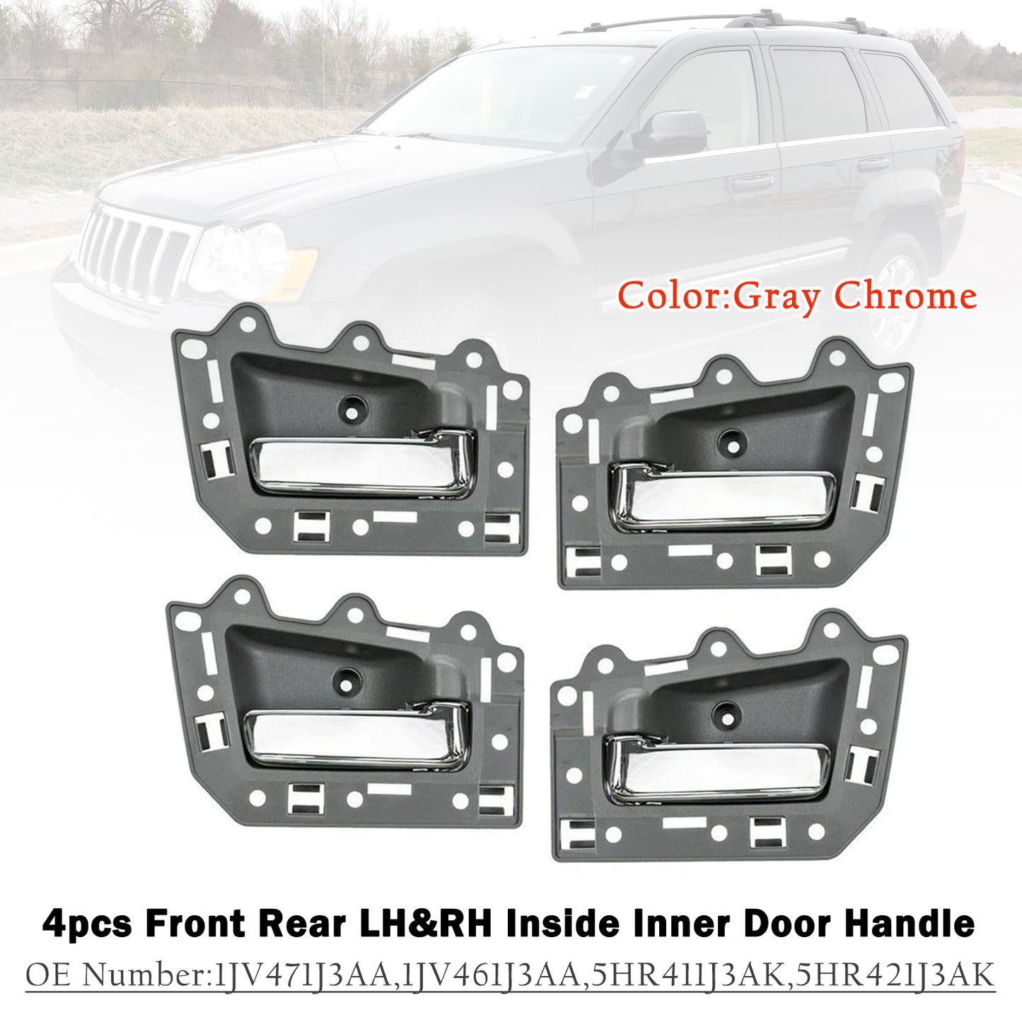 2005-2011 Jeep Grand Cherokee 4pcs Front Rear Inside Inner Door Handle Chrome