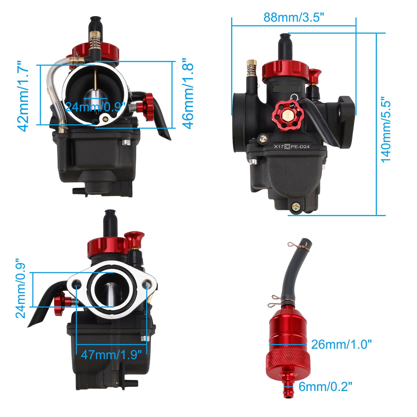 Carburetor Carb 24mm for 140cc-150cc Motorcycle, dirt bike, ATV, Go karts