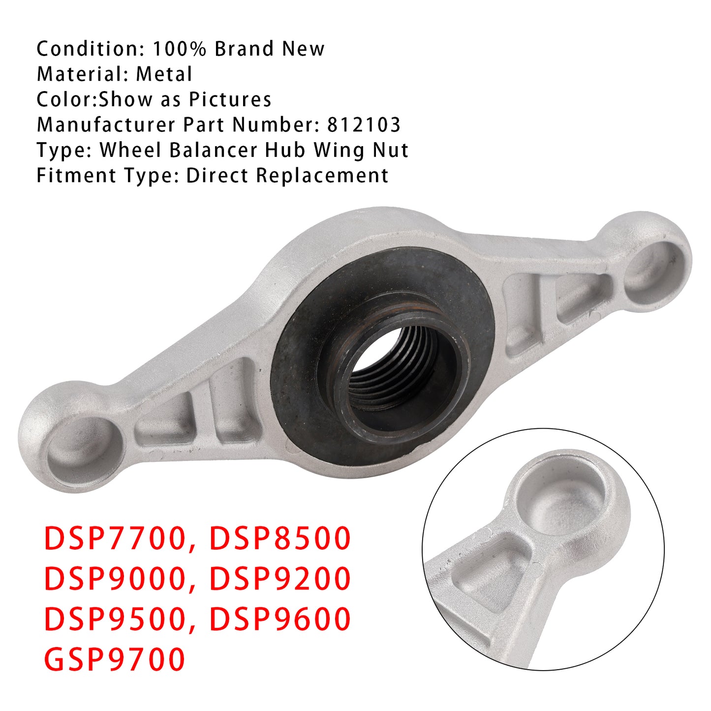 Hunter DSP w/ 40mm X 8mm Shaft Thread Pitch DSP7700, DSP8500, DSP9000, DSP9200, DSP9500, DSP9600,GSP9700 812103 Wheel Balancer Hub Wing Nut