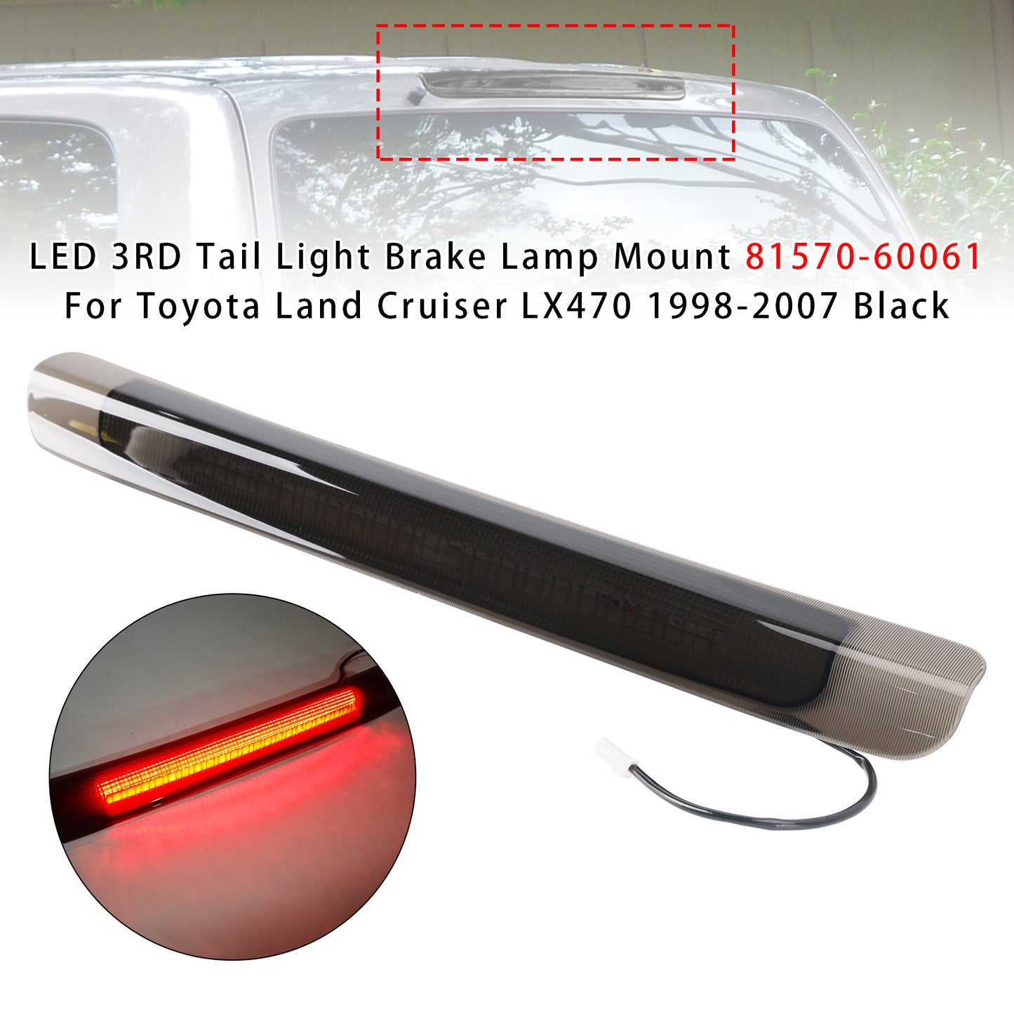 1998-2007 Toyota Land Cruiser LX470 Black 81570-60061 LED 3RD Tail Light Brake Lamp Mount