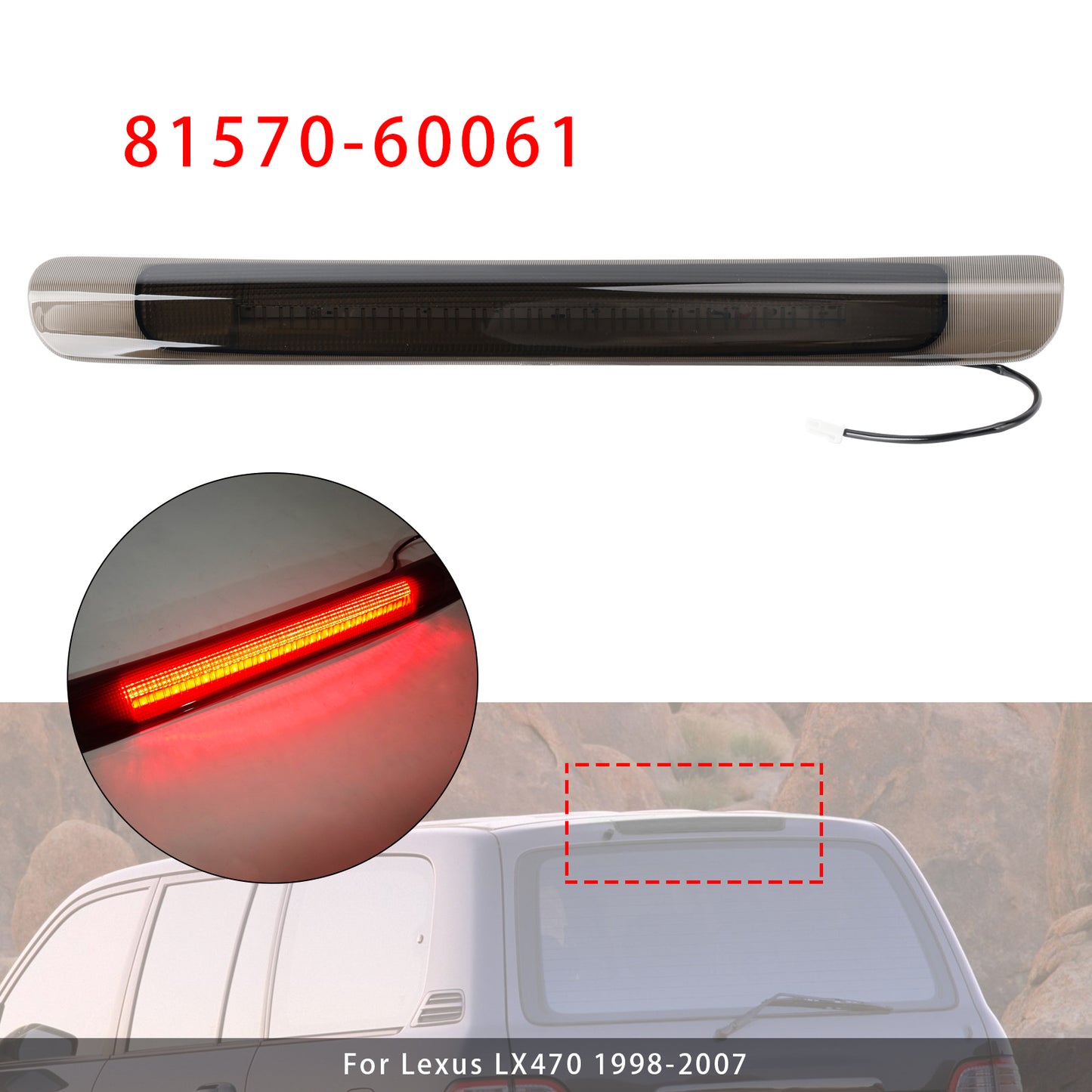 1998-2007 Toyota Land Cruiser LX470 Black 81570-60061 LED 3RD Tail Light Brake Lamp Mount