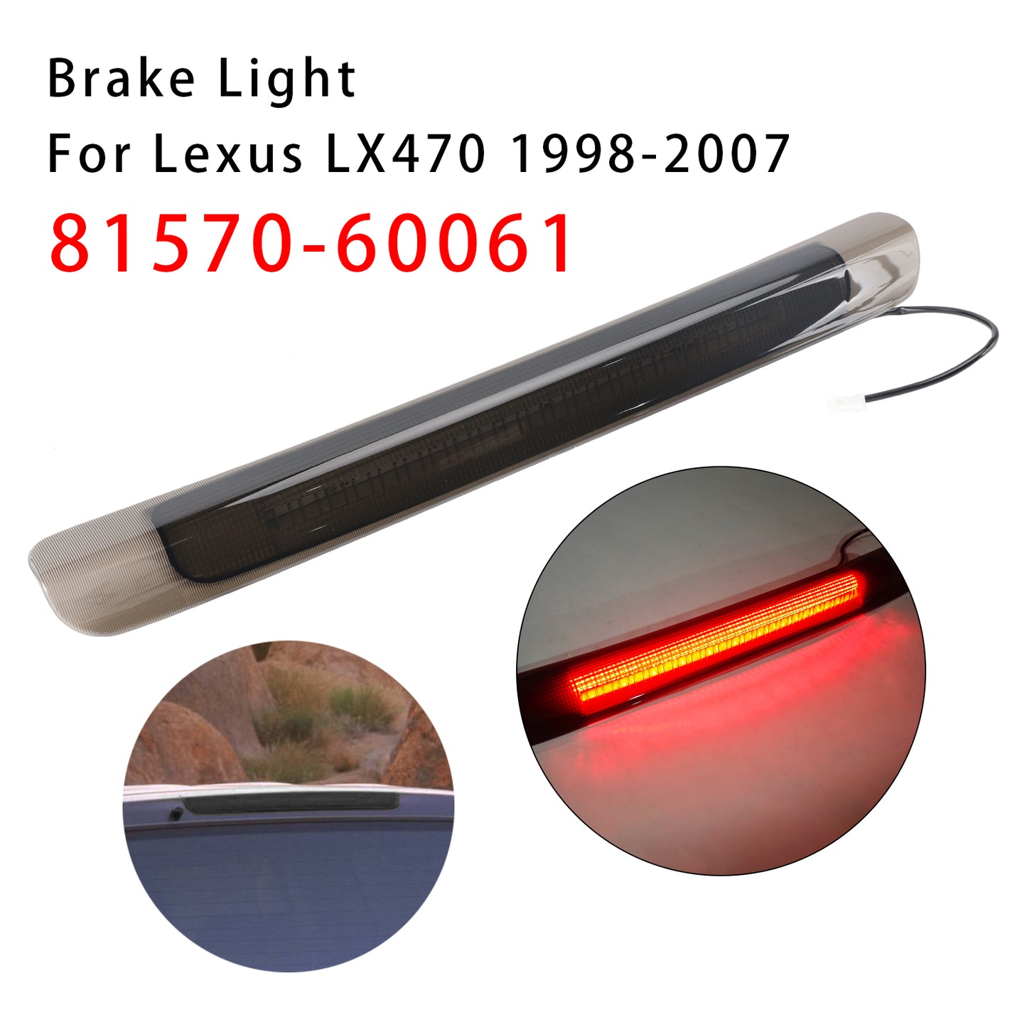 1998-2007 Toyota Land Cruiser LX470 Black 81570-60061 LED 3RD Tail Light Brake Lamp Mount