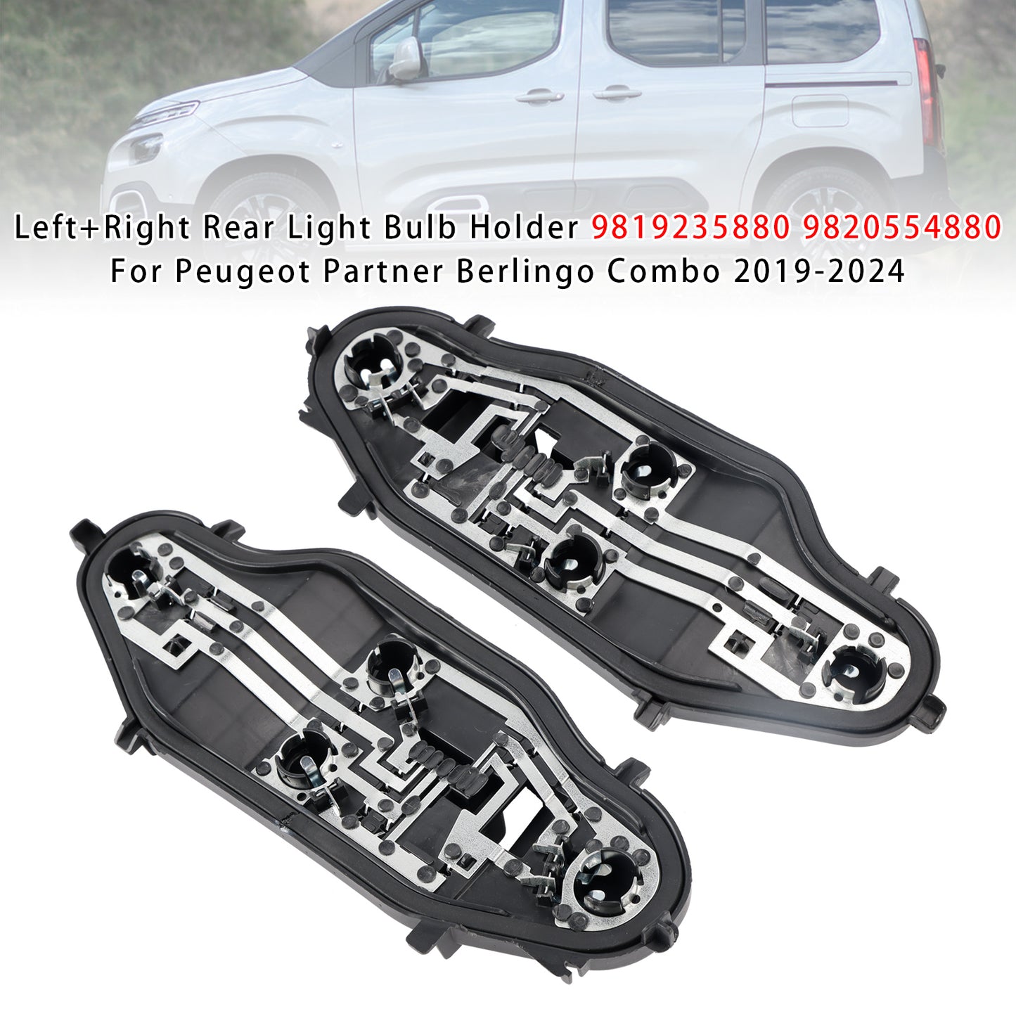 Left+Right Rear Light Bulb Holder 9819235880 9820554880 For Peugeot Partner Berlingo Combo 2019-2024