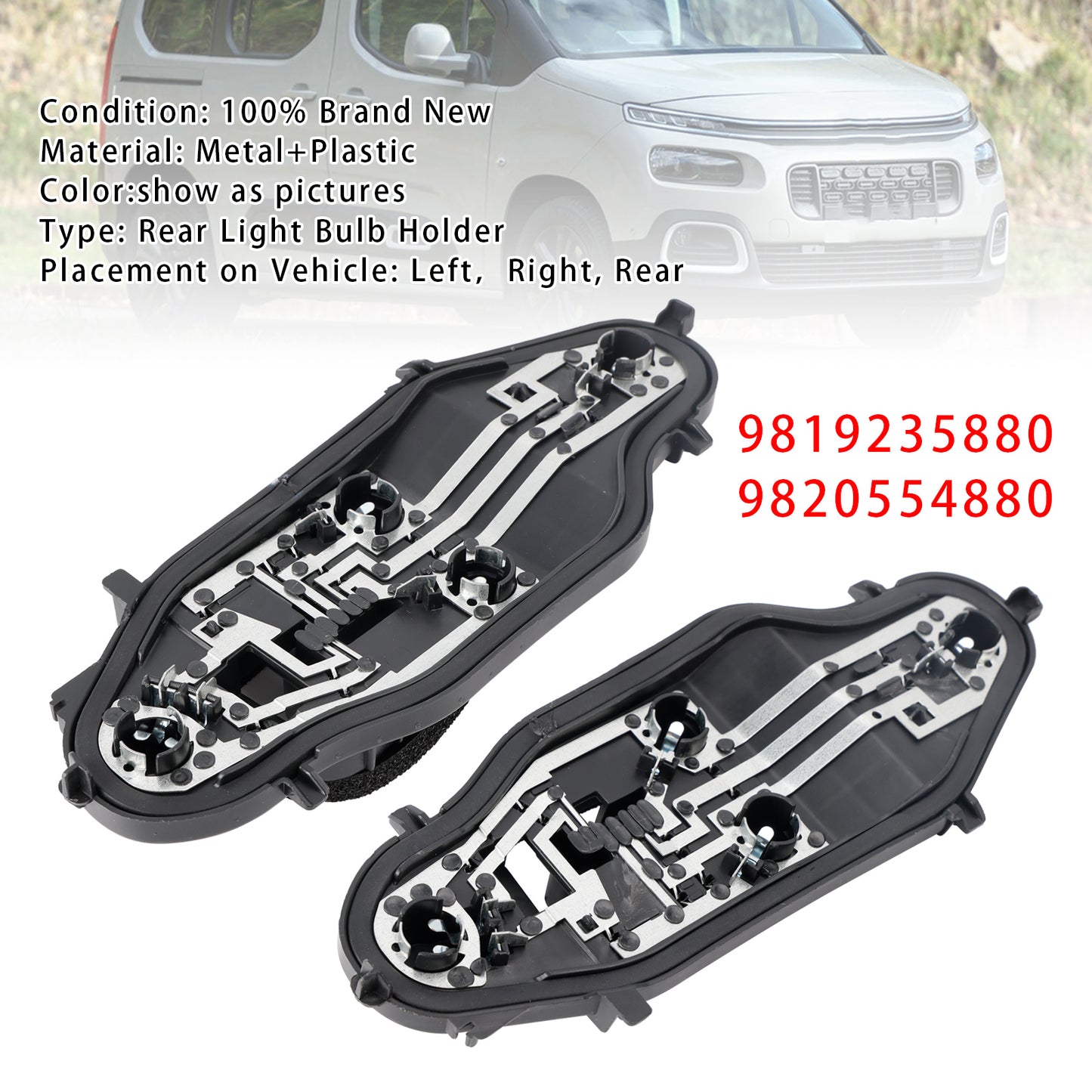Left+Right Rear Light Bulb Holder 9819235880 9820554880 For Peugeot Partner Berlingo Combo 2019-2024