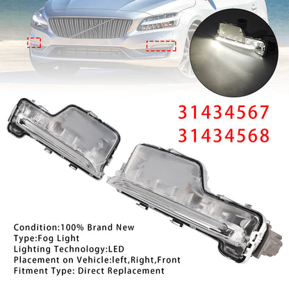 Pair Front Fog Light Lamp For Volvo S60 2014-2018 31434567 31434568