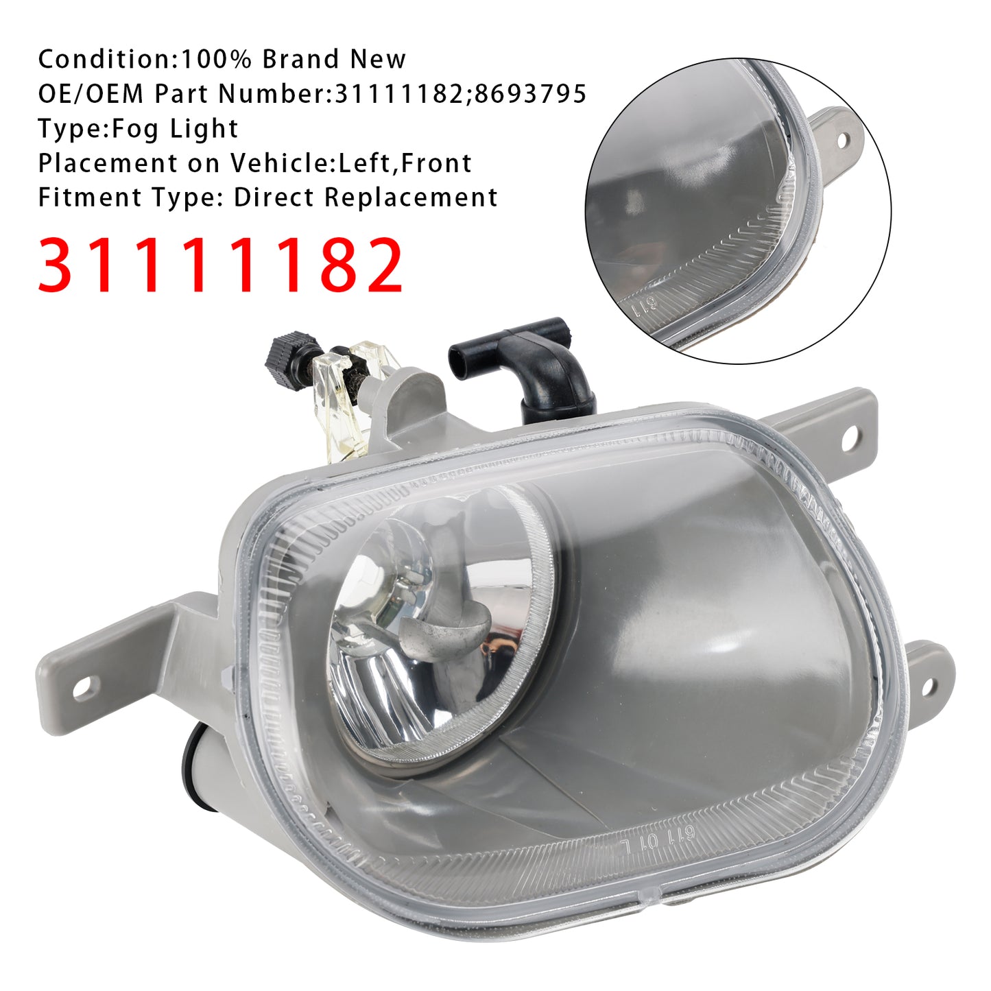 Left Front Fog Light Lamp For Volvo XC90 I 2.5L 3.2L 4.4L 03-14 31111182