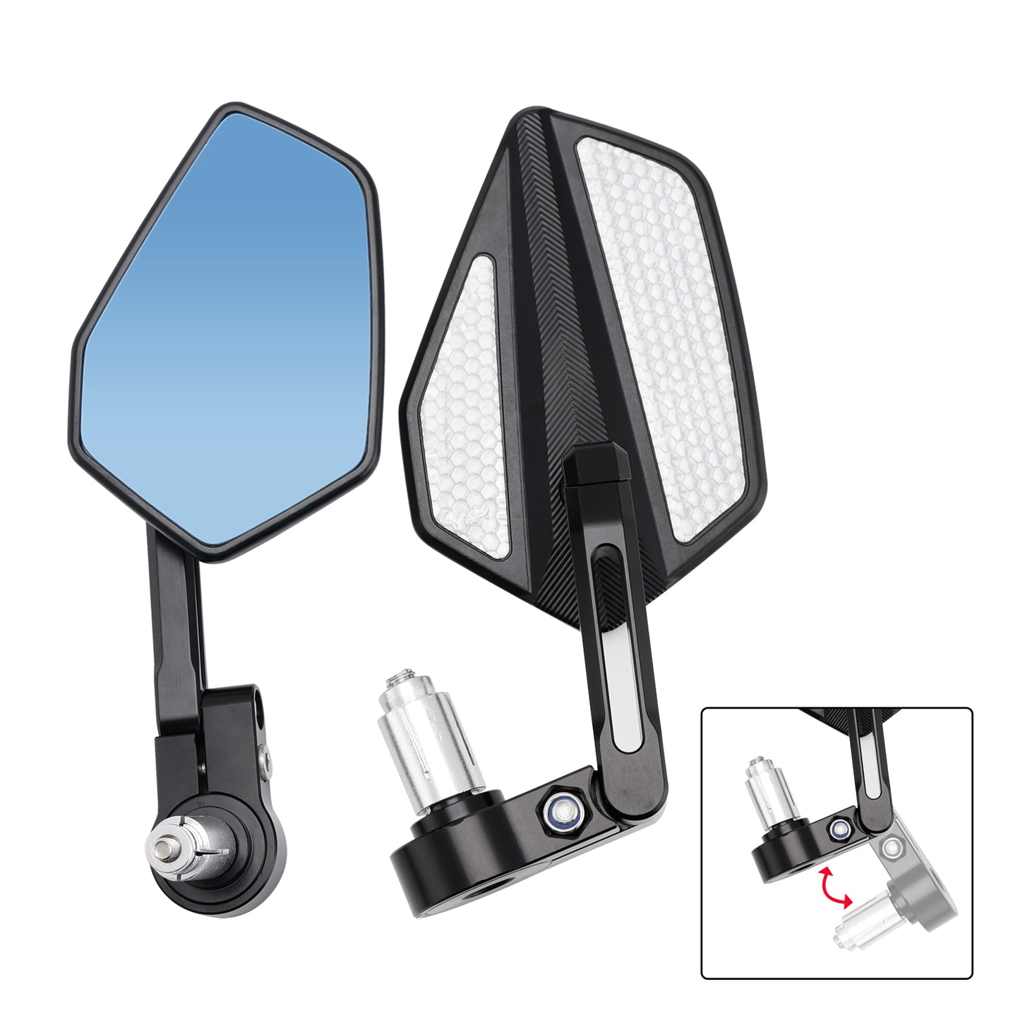 7/8" Universal Fit Rearview Mirrors CNC Aluminium Black Bar End Mirror Set