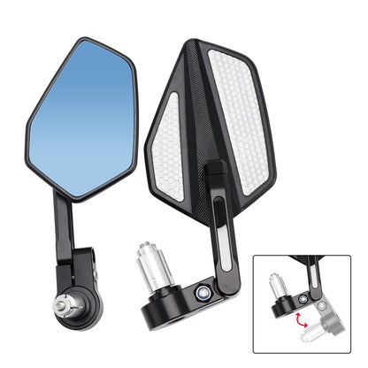 7/8" Universal Fit Rearview Mirrors CNC Aluminium Black Bar End Mirror Set