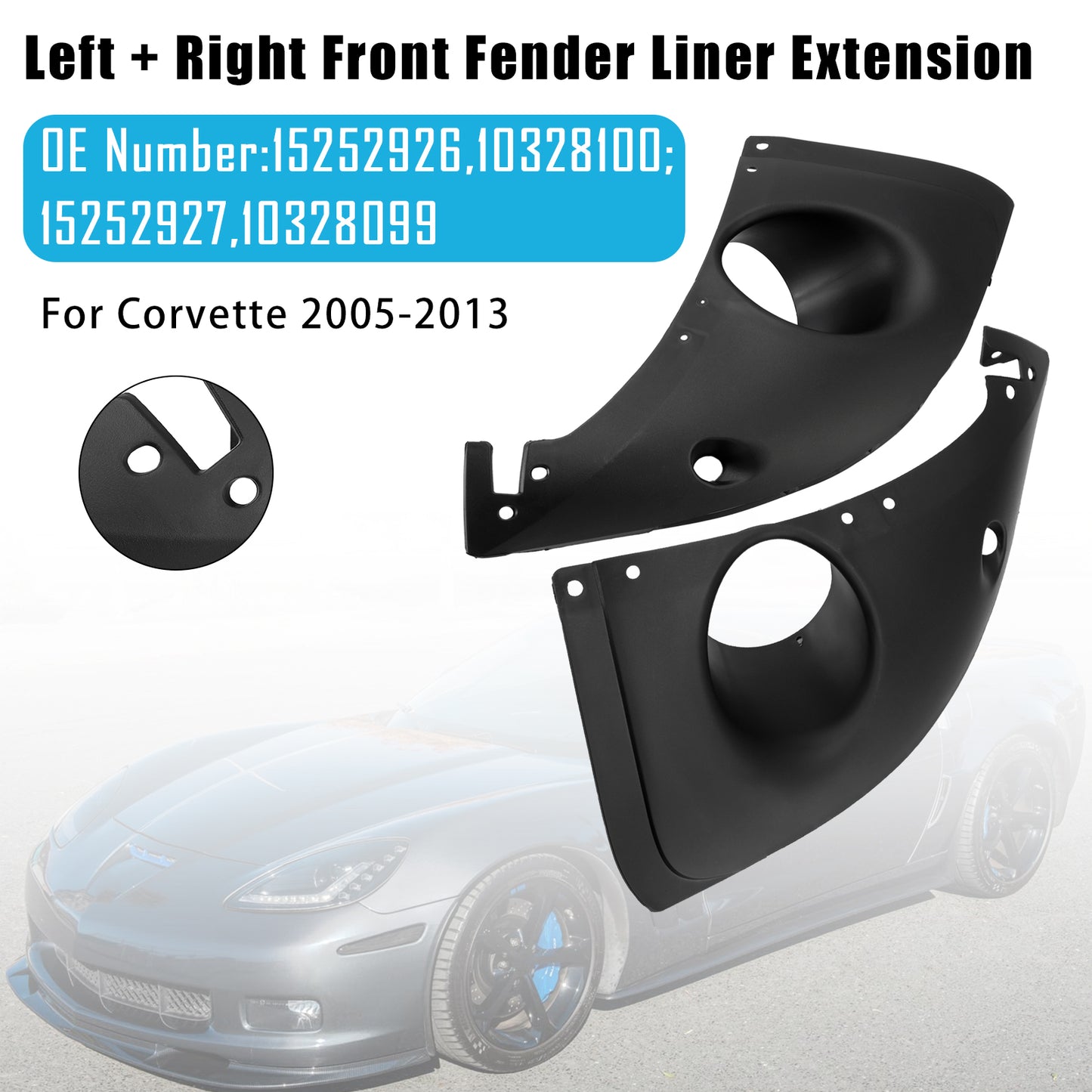 2005-2013 Chevy Corvette 15252927 10328099 Left + Right Front Fender Liner Extension