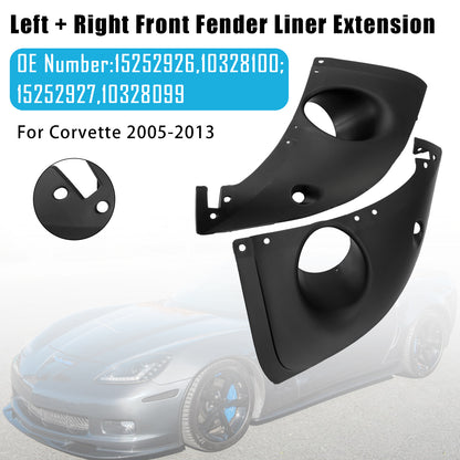 2005-2013 Chevy Corvette 15252927 10328099 Left + Right Front Fender Liner Extension