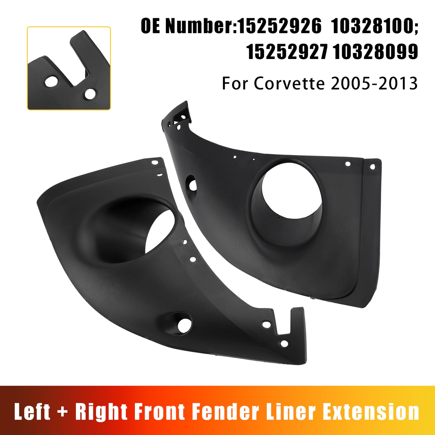 2005-2013 Chevy Corvette 15252927 10328099 Left + Right Front Fender Liner Extension