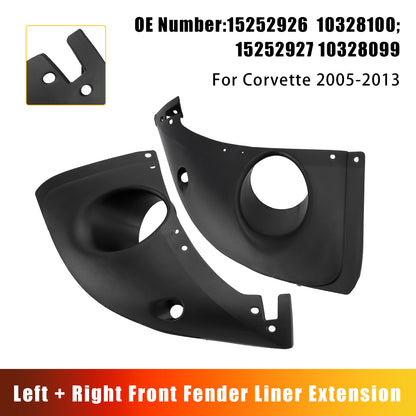 2005-2013 Chevy Corvette 15252927 10328099 Left + Right Front Fender Liner Extension
