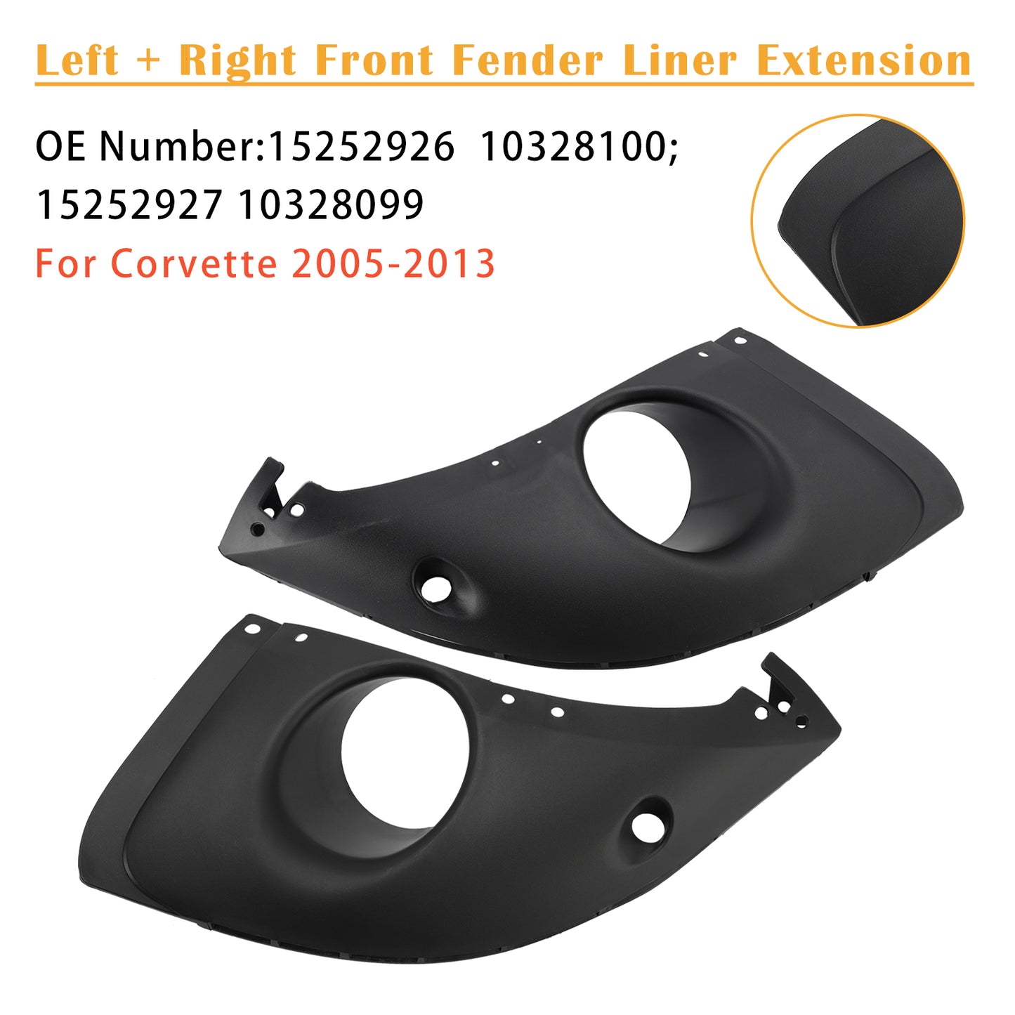 2005-2013 Chevy Corvette 15252927 10328099 Left + Right Front Fender Liner Extension