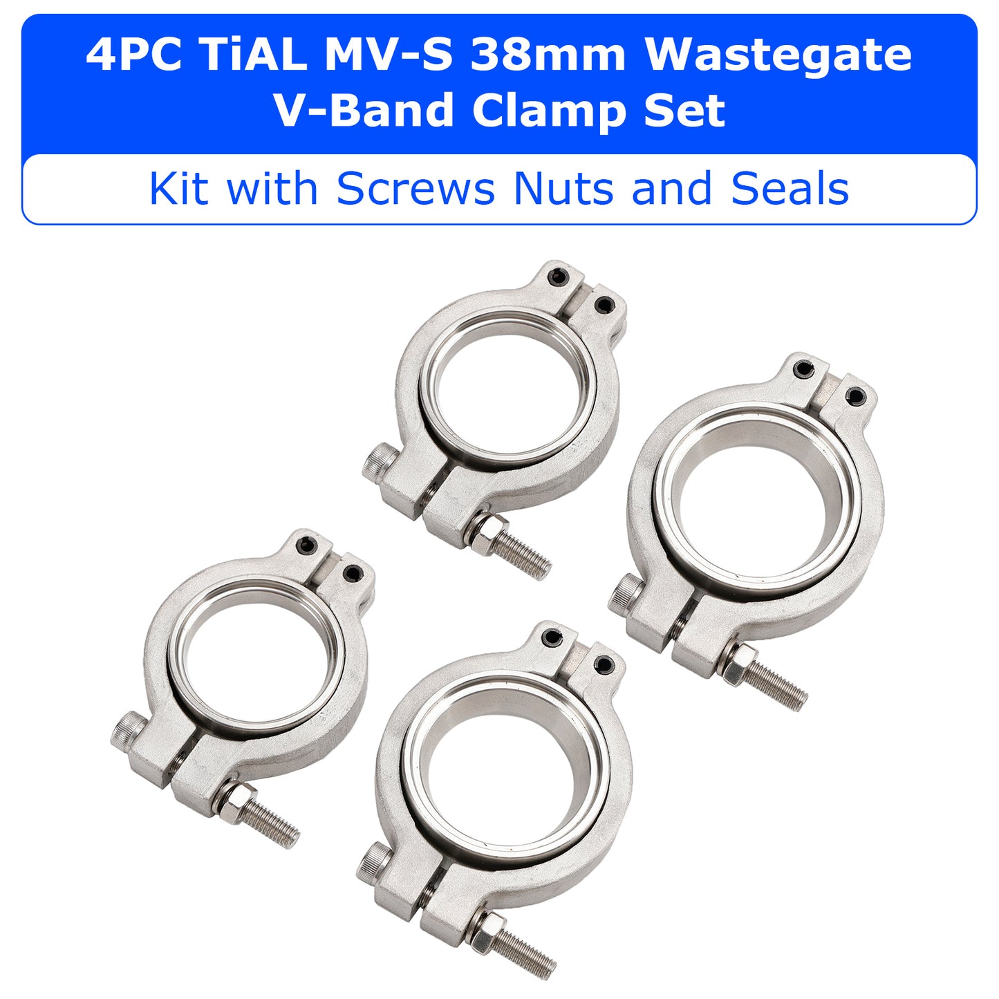 4PC TiAL MV-S 38mm Wastegate V-Band Clamp Set Kit with Screws Nuts and Seals