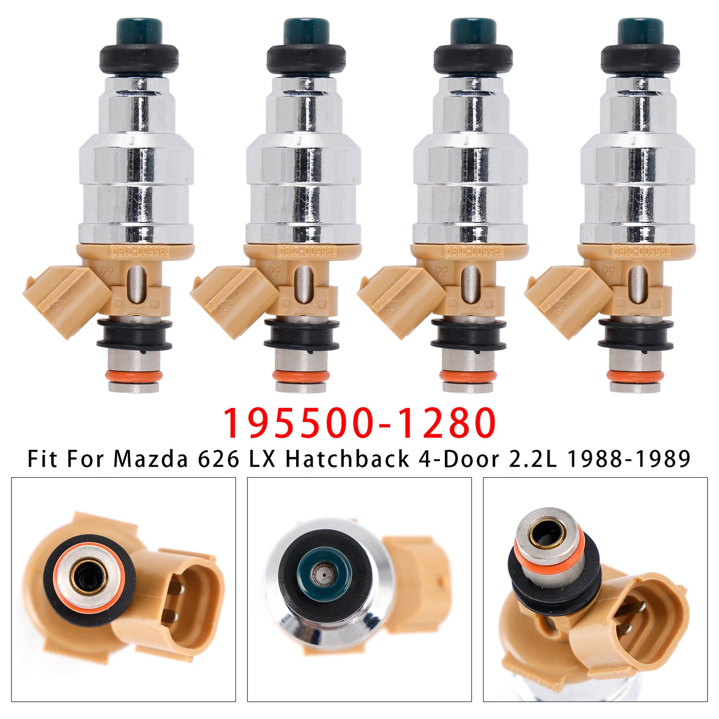 1988-1989 Mazda MX-6 LX Coupe 2-Door 2.2L 195500-1280 4Pcs Fuel Injector