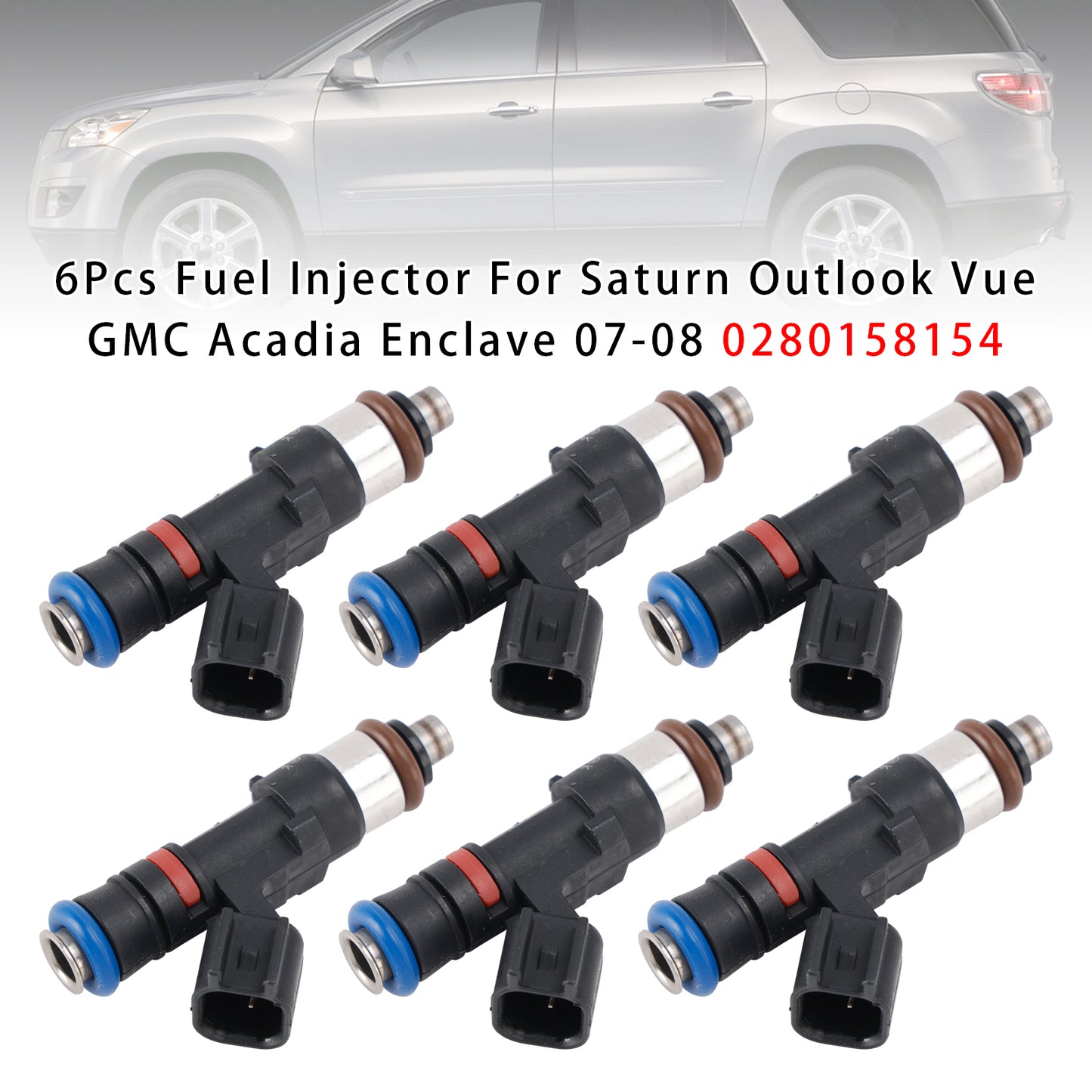 07-08 Saturn Outlook Vue GMC Acadia Enclave 0280158154 6Pcs Fuel Injector
