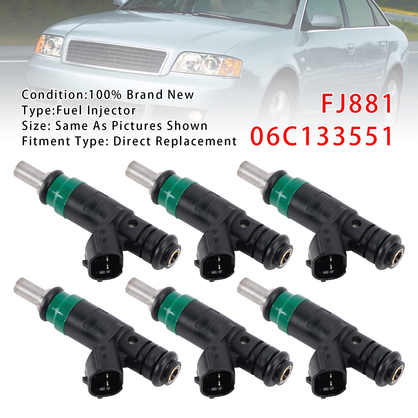2002-2005 Audi A4 V6 3.0L 06C133551 6Pcs Fuel Injector