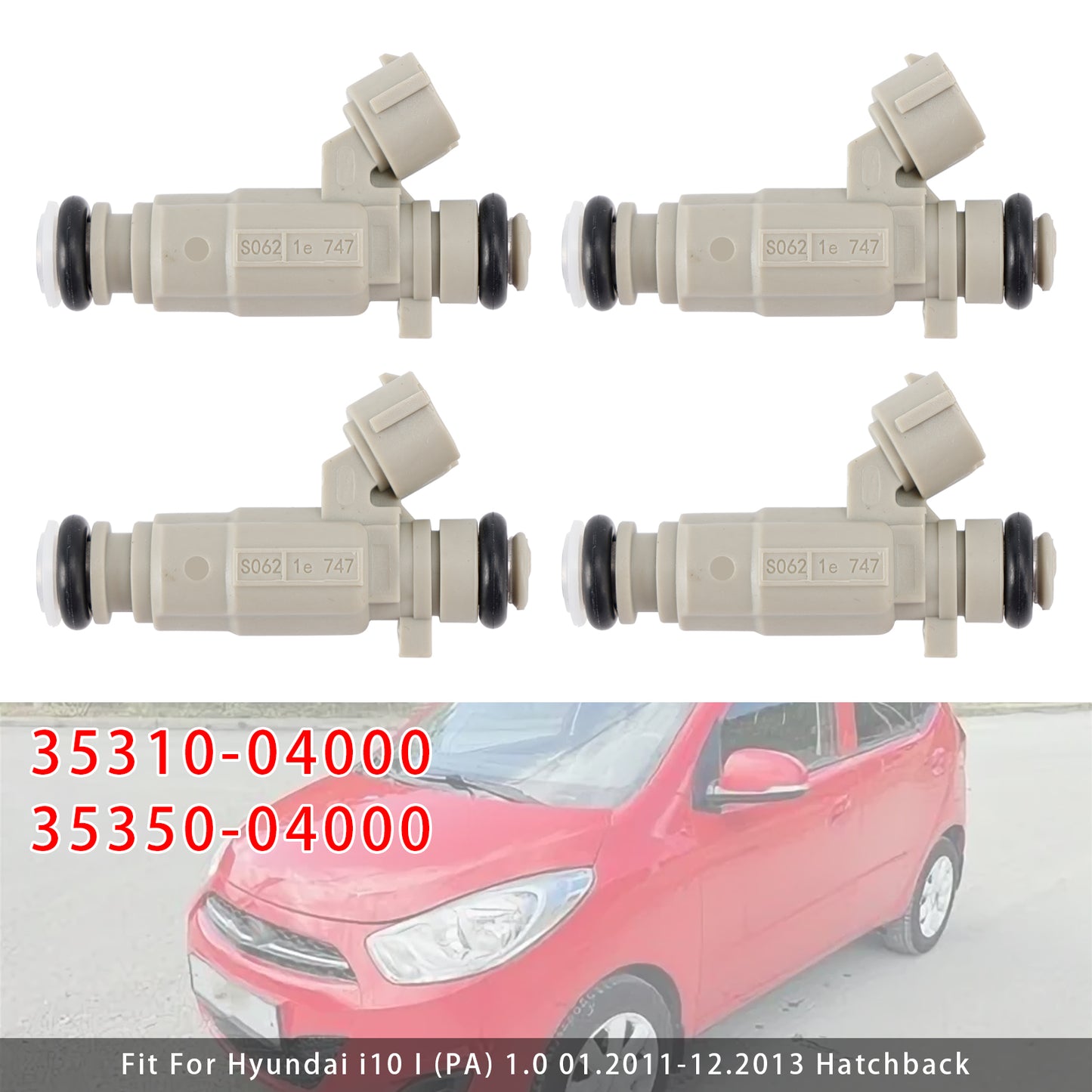 04.2011-12.2013 Hyundai i10 I (PA) 1.2 Hatchback 35350-04000 4Pcs Fuel Injector