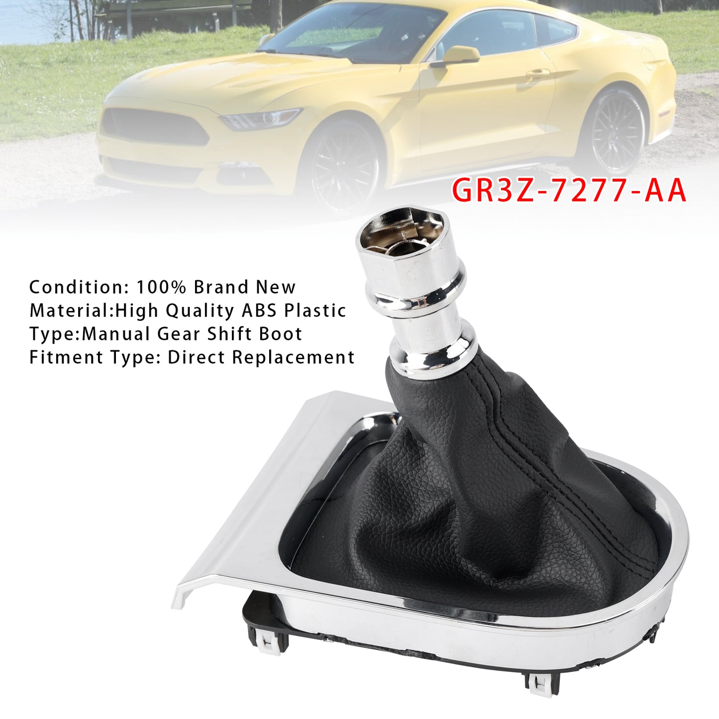 2015-2017 Ford Mustang GR3Z-7277-AA Manual Gear Shift Boot Chrome Sync Trim