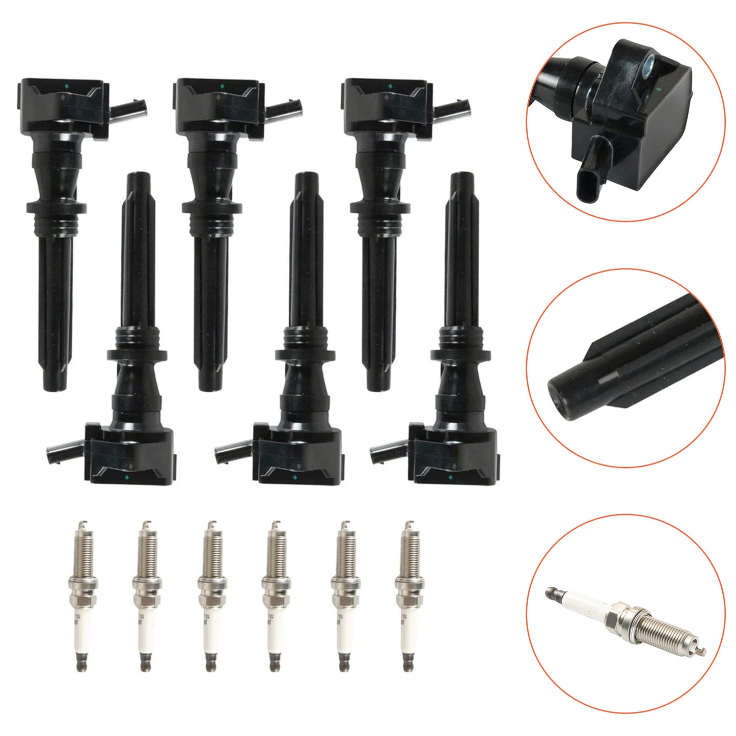 2017-2020 Land Rover Discovery UF730 6 Ignition Coils Spark Plugs