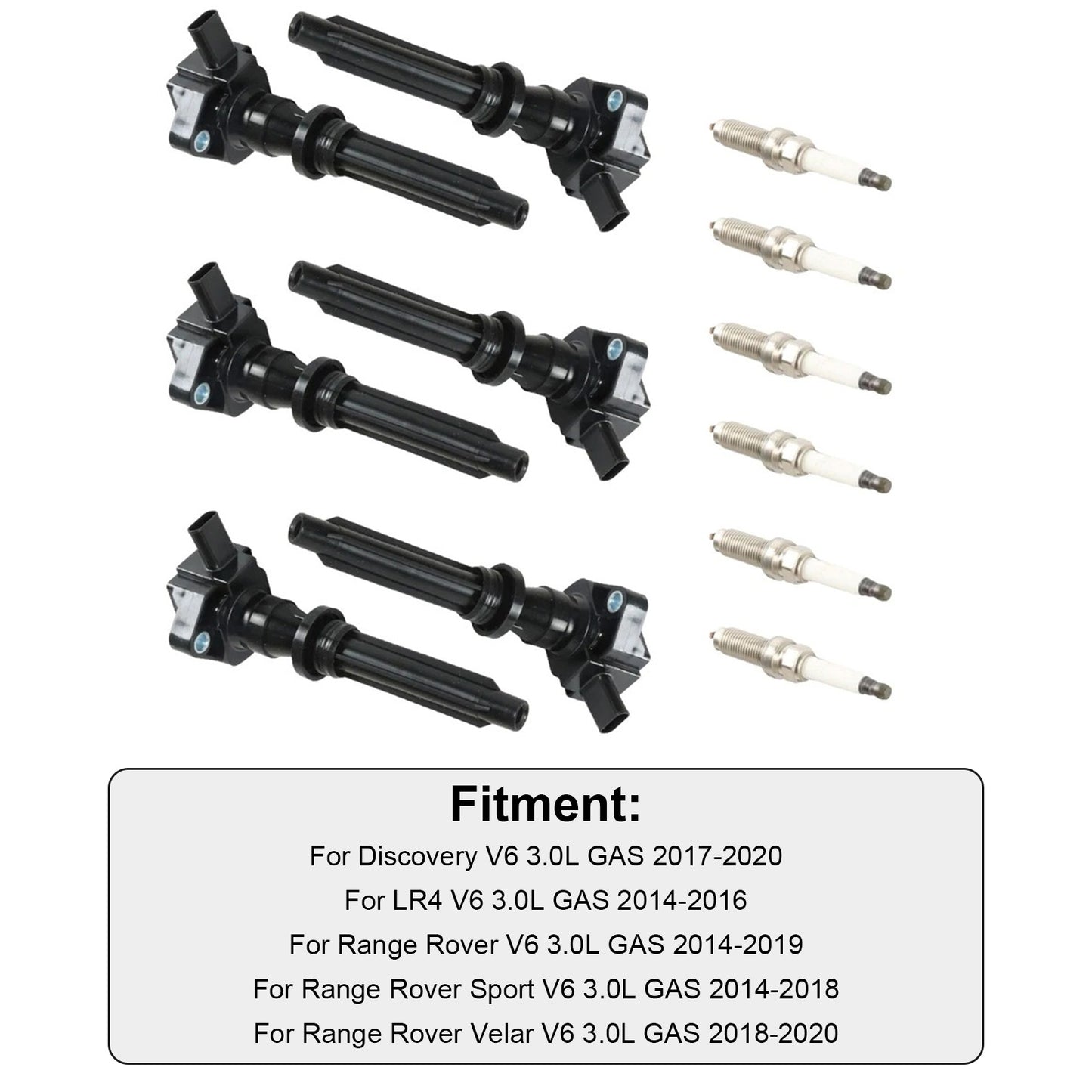2017-2020 Land Rover Discovery UF730 6 Ignition Coils Spark Plugs