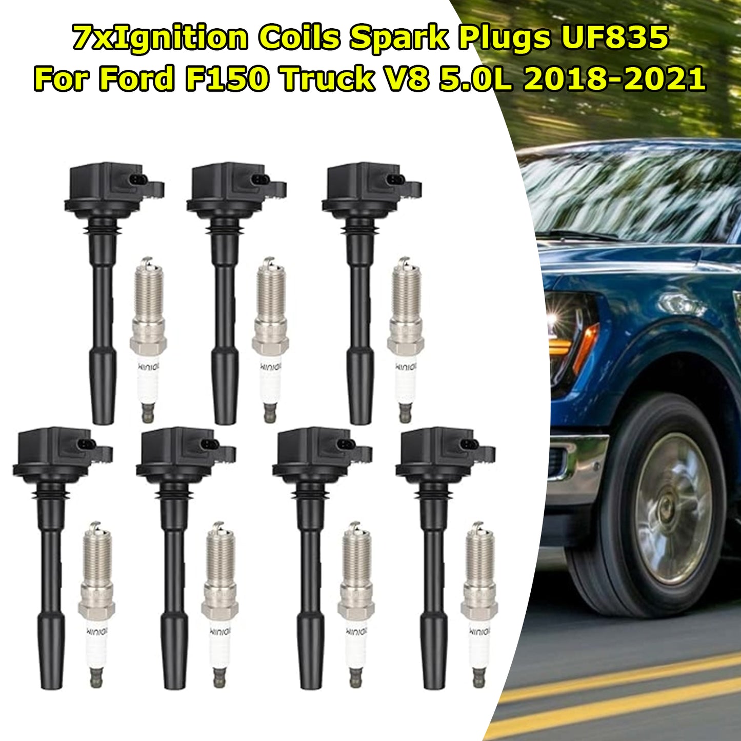 2018-2020 Ford Mustang V8 5.0L Cyl 1 2 4 5 6 7 8 UF835 7xIgnition Coils Spark Plugs