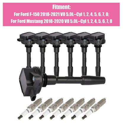 2018-2020 Ford Mustang V8 5.0L Cyl 1 2 4 5 6 7 8 UF835 7xIgnition Coils Spark Plugs