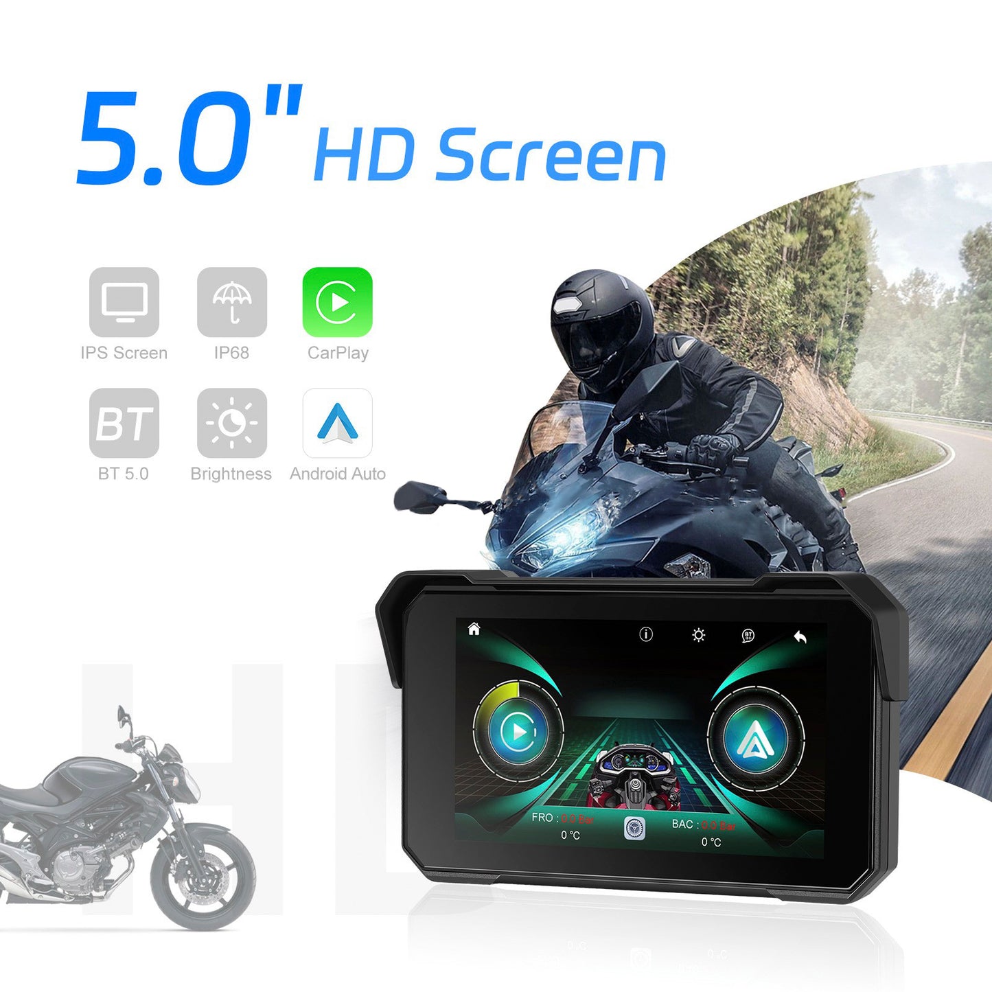 Motorcycles 5-inch Wireless CarPlay Android Auto Navigation Waterproof