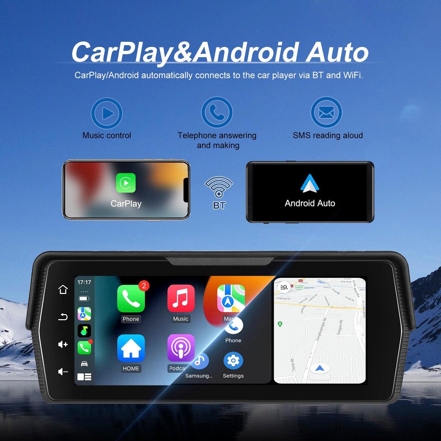 Motorcycles 6.86-inch PND Dual Recording Wireless CarPlay Android Auto