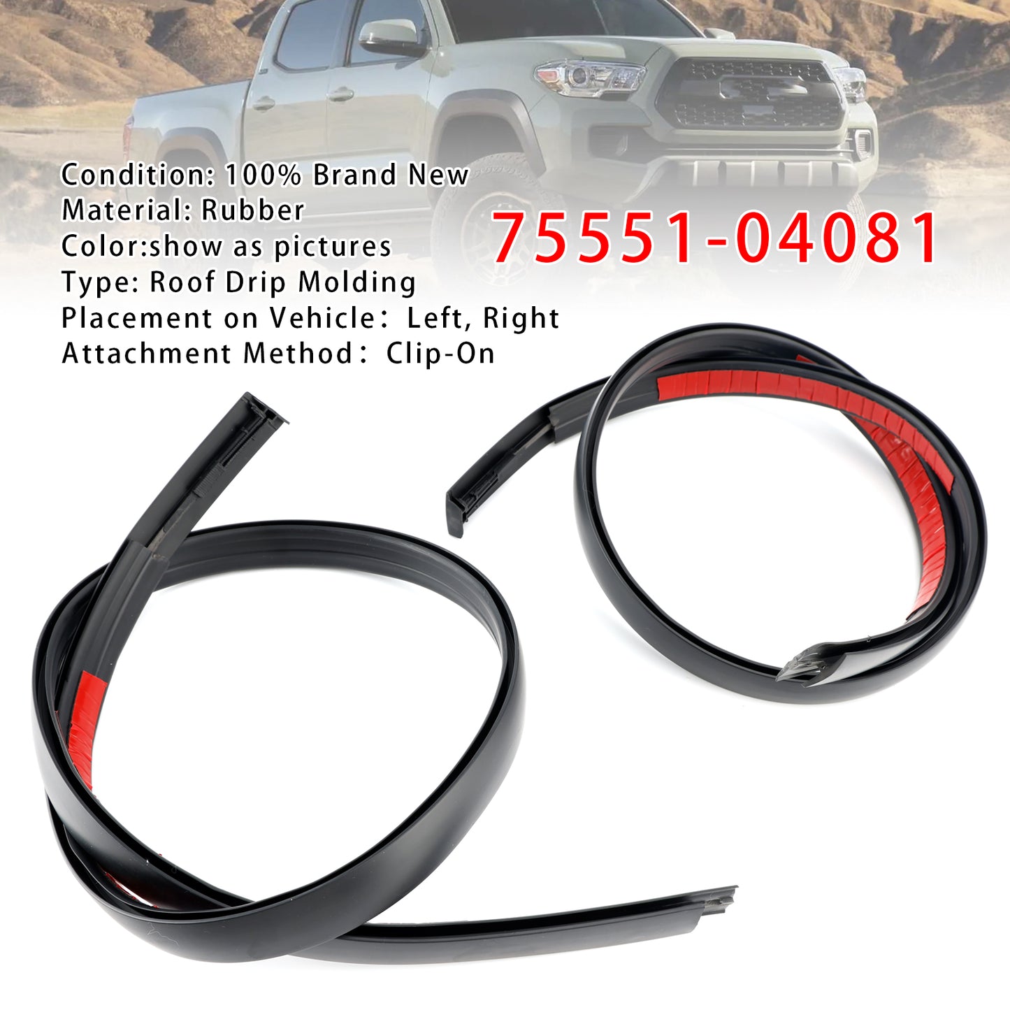 2016-2023 Toyota Tacoma Double CAB 75551-04081 2PCS Roof Drip Molding Left+Right