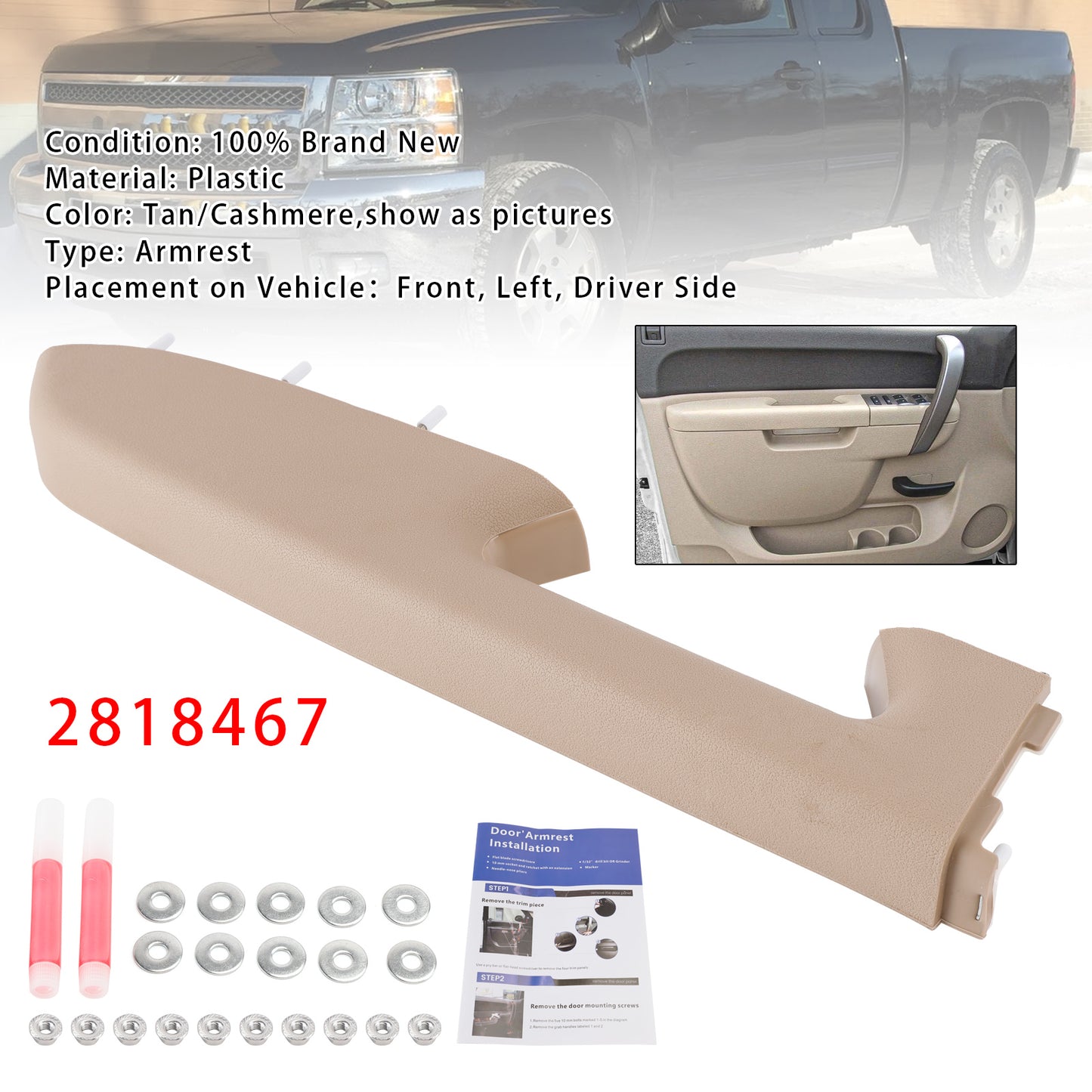 2010-2013 Chevrolet Silverado 1500 2818467 Left Driver Side Armrest Repair
