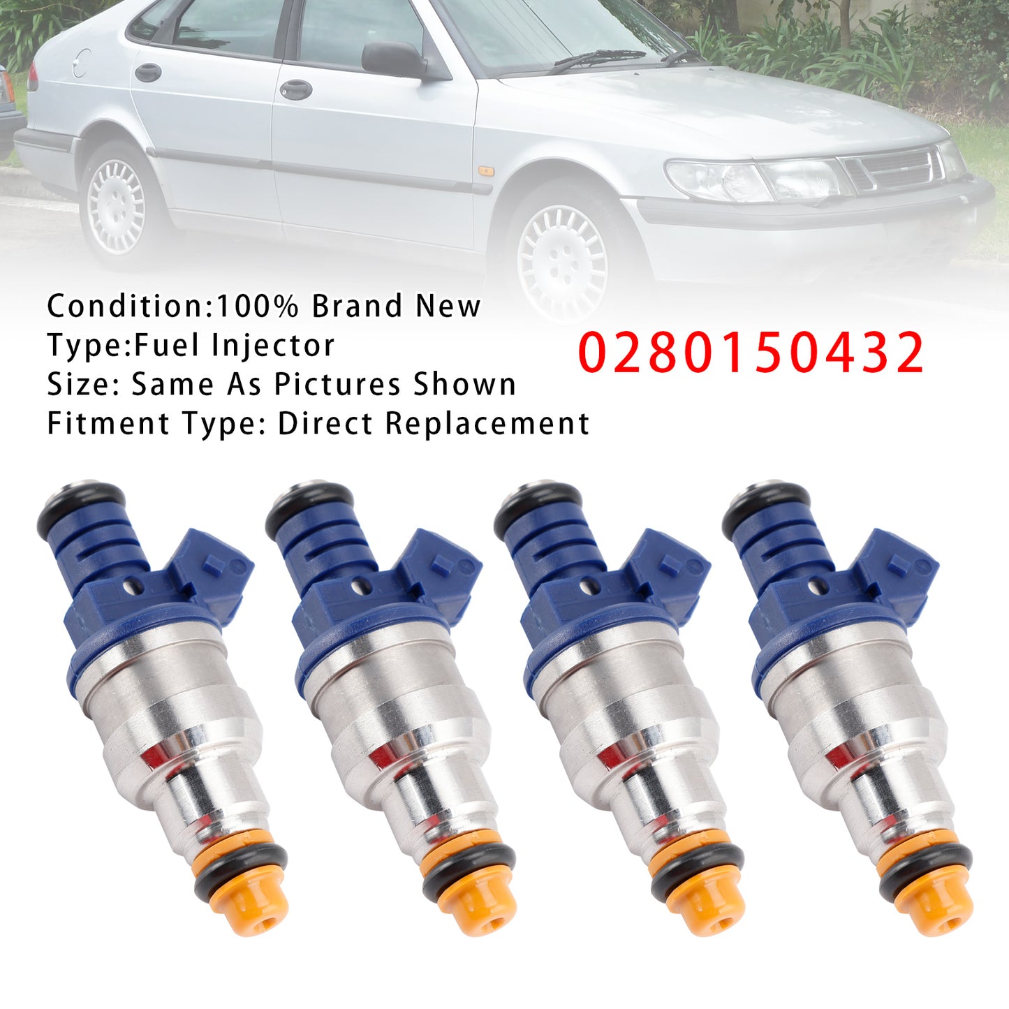 1994 Saab 9000 2.3L 0280150432 4Pcs Fuel Injector