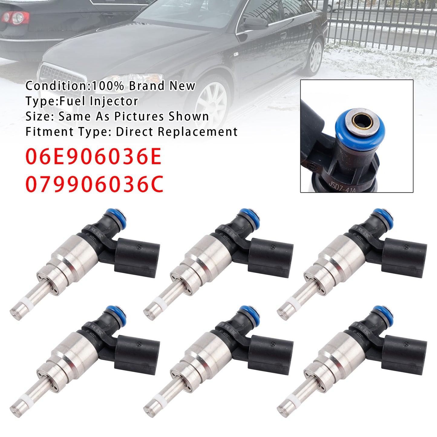 2009 Audi A4 B8 quattro 3.2L V6 CALA 06E906036AG 6Pcs Fuel Injector