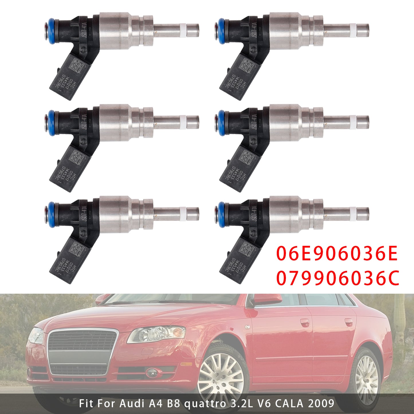 2009 Audi A4 B8 quattro 3.2L V6 CALA 06E906036AG 6Pcs Fuel Injector