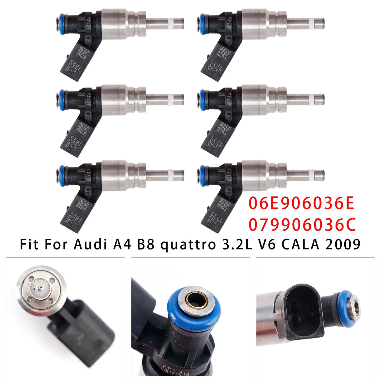 2009 Audi A4 B8 quattro 3.2L V6 CALA 06E906036AG 6Pcs Fuel Injector