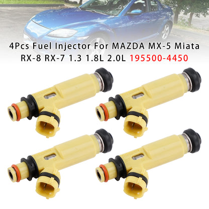 MAZDA MX-5 Miata RX-8 RX-7 1.3 1.8L 2.0L 195500-4450 4Pcs Fuel Injector