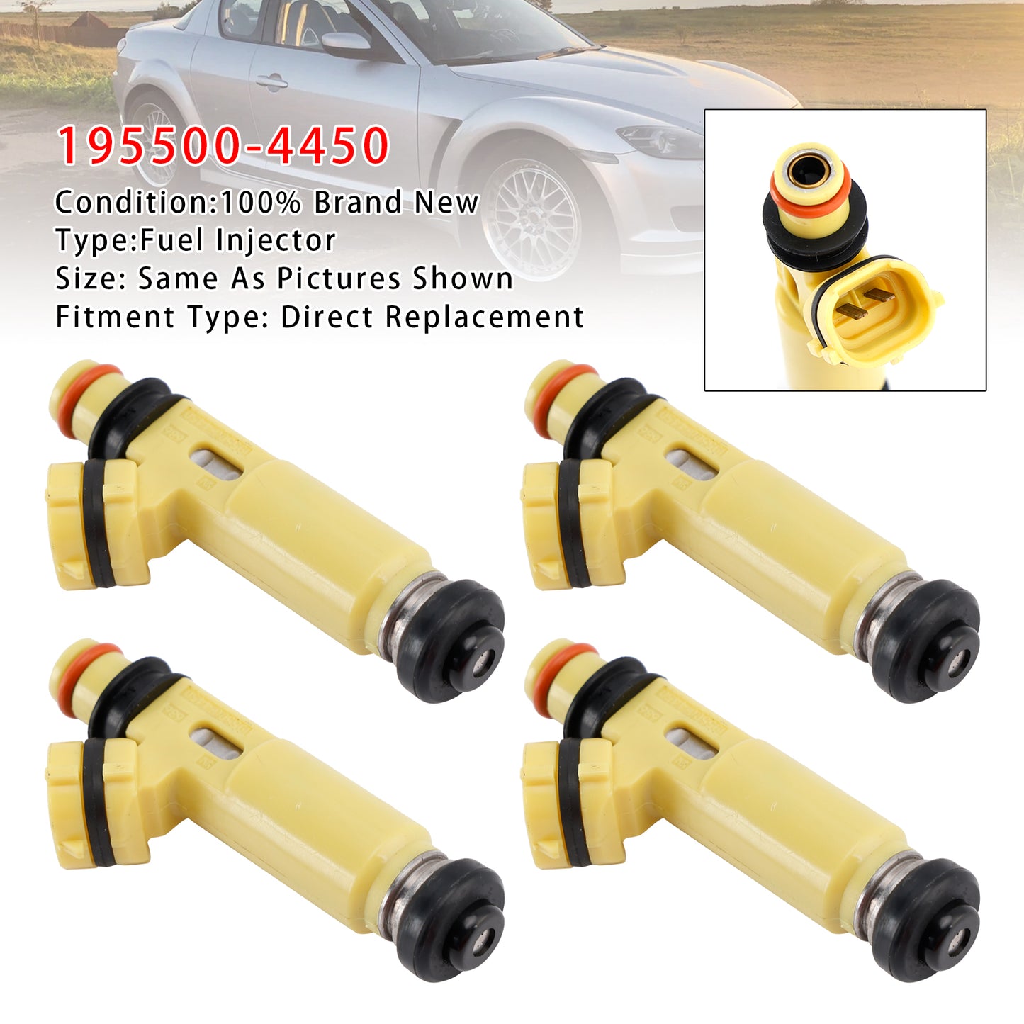 MAZDA MX-5 Miata RX-8 RX-7 1.3 1.8L 2.0L 195500-4450 4Pcs Fuel Injector