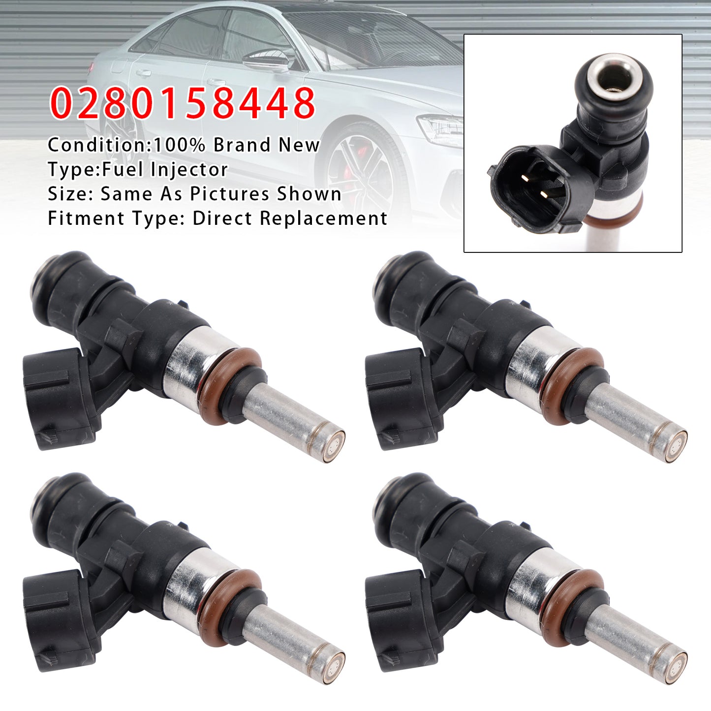 VW Golf Audi A3 A4 Q3 Q5 Tiguan Octavia 0280158448 4Pcs Fuel Injector