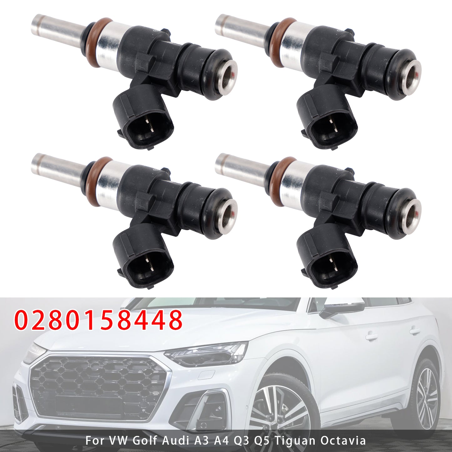 VW Golf Audi A3 A4 Q3 Q5 Tiguan Octavia 0280158448 4Pcs Fuel Injector