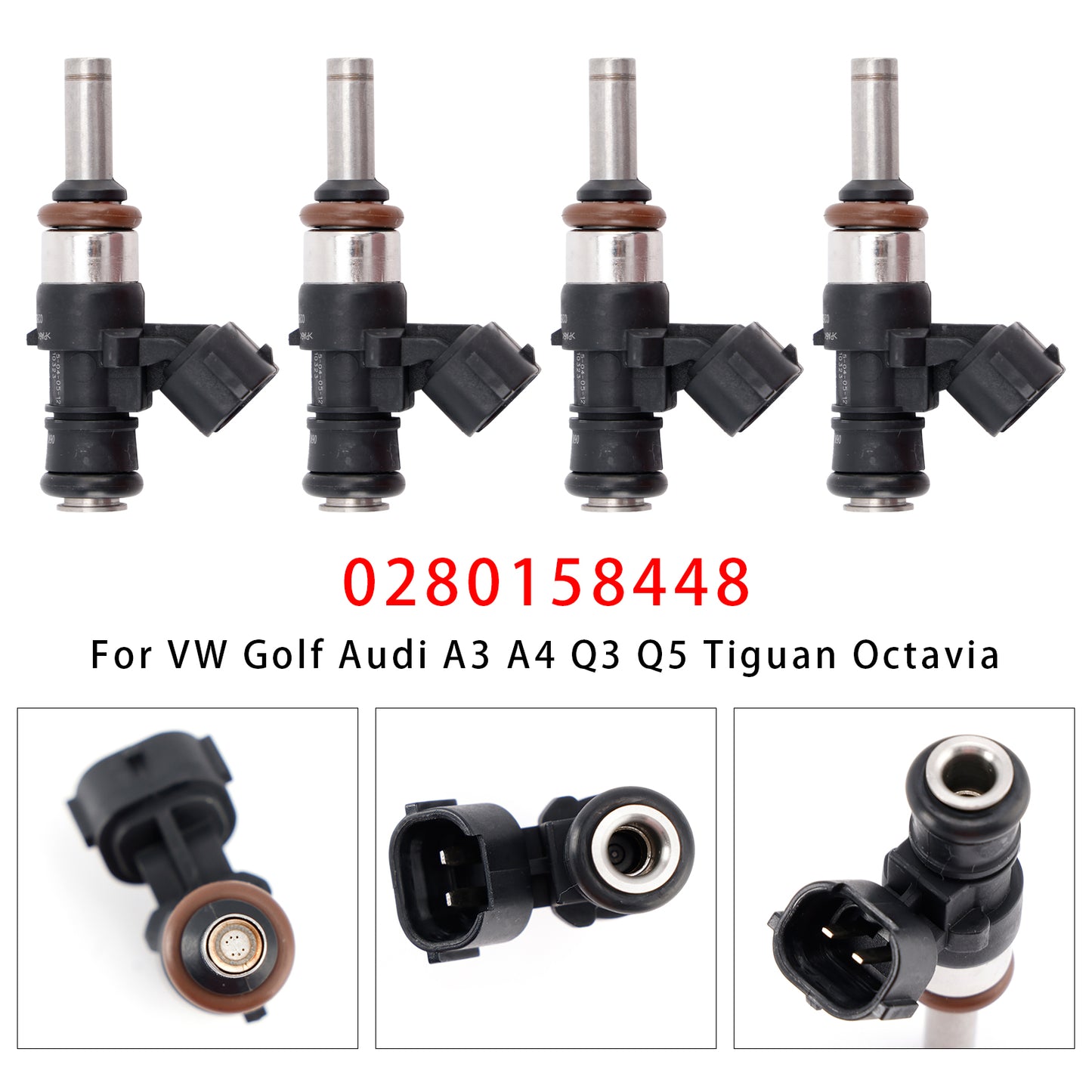 VW Golf Audi A3 A4 Q3 Q5 Tiguan Octavia 0280158448 4Pcs Fuel Injector