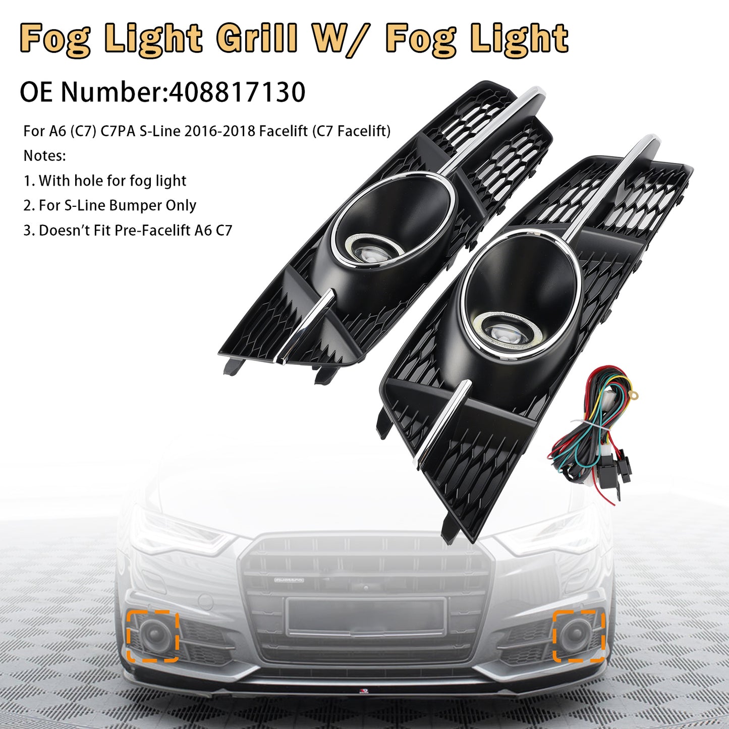2016-2018 AUDI A6 (C7) C7PA S-Line Facelift (C7 Facelift) 408817130 Fog Light Grill Cover Lamp Grille W/ Fog Light