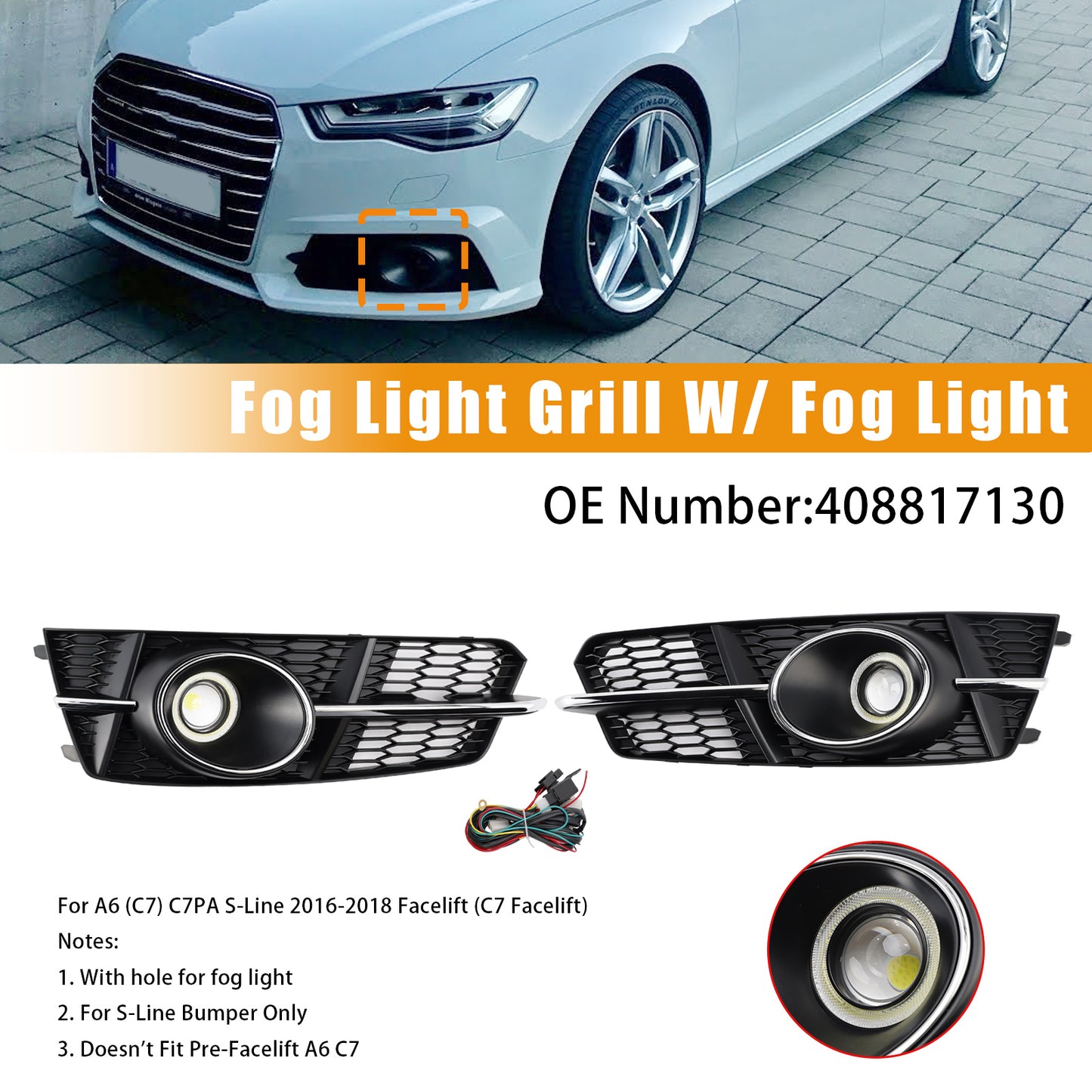 2016-2018 AUDI A6 (C7) C7PA S-Line Facelift (C7 Facelift) 408817130 Fog Light Grill Cover Lamp Grille W/ Fog Light