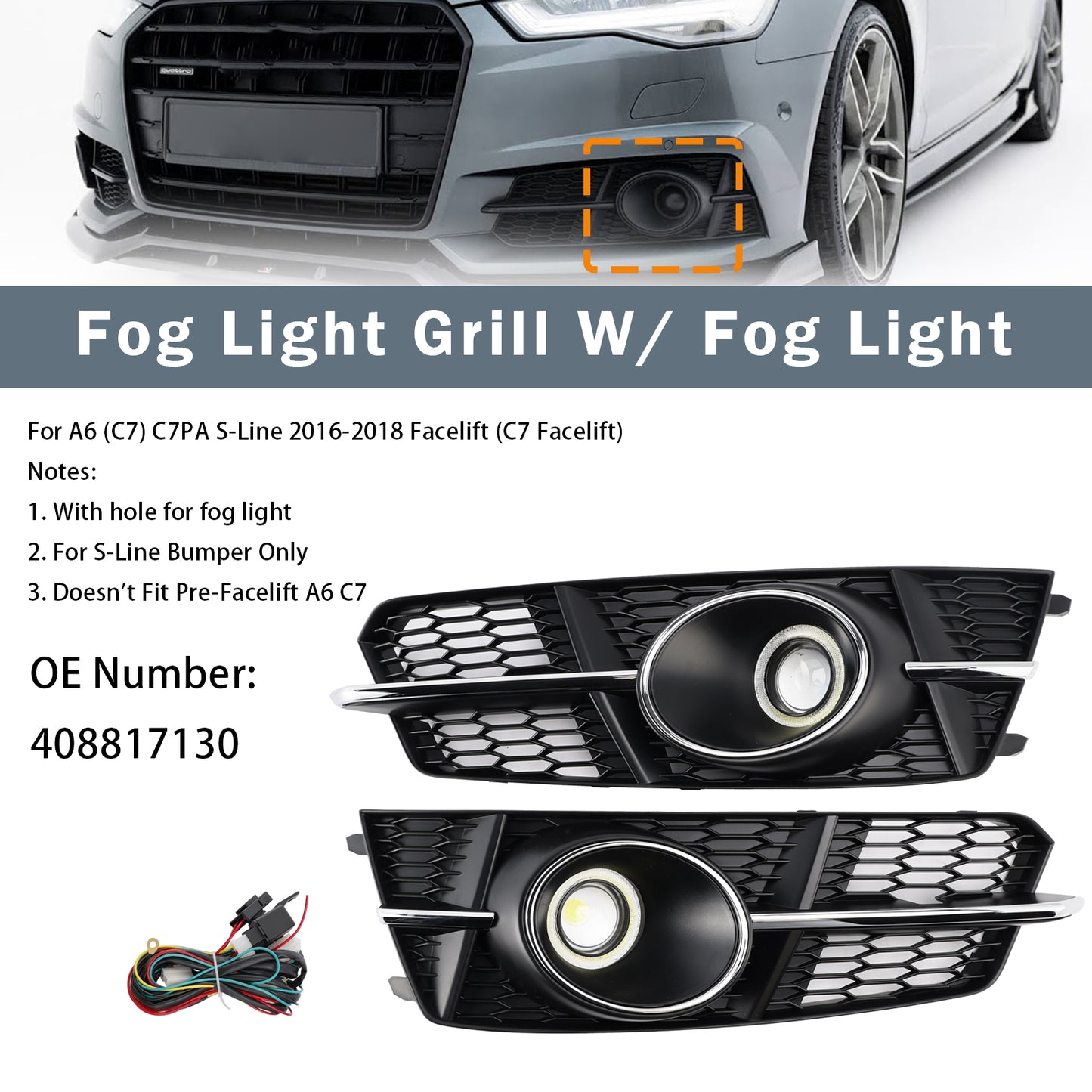 2016-2018 AUDI A6 (C7) C7PA S-Line Facelift (C7 Facelift) 408817130 Fog Light Grill Cover Lamp Grille W/ Fog Light