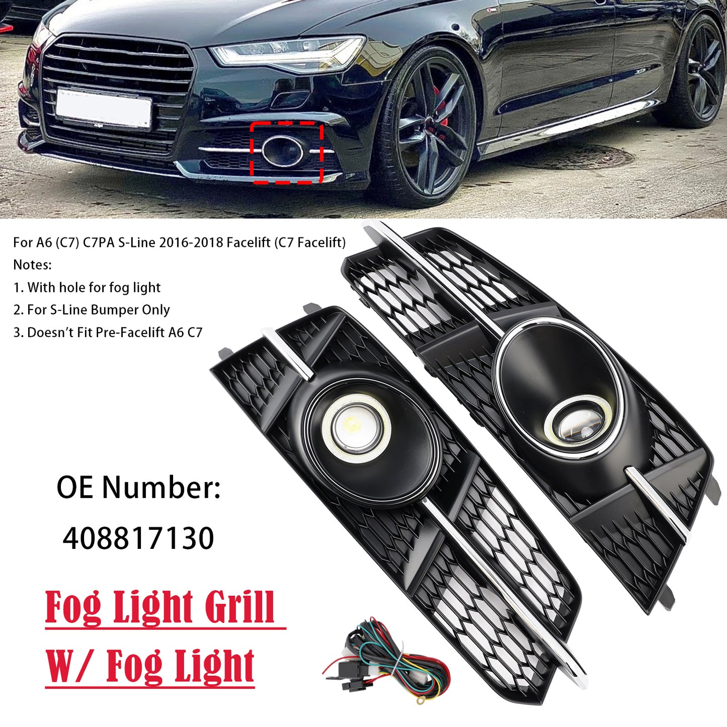 2016-2018 AUDI A6 (C7) C7PA S-Line Facelift (C7 Facelift) 408817130 Fog Light Grill Cover Lamp Grille W/ Fog Light