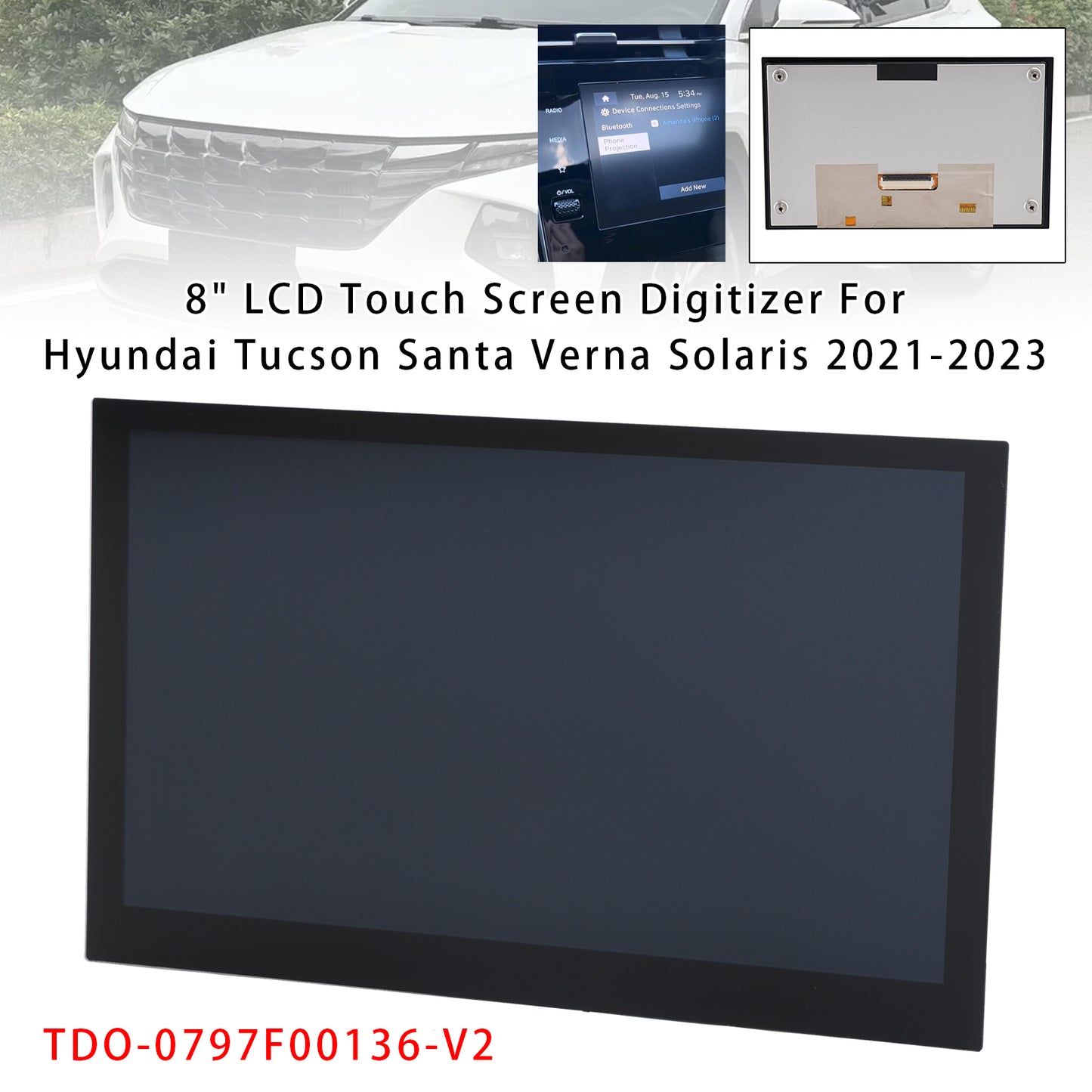2021-2023 Hyundai Tucson TDO-0797F00136-V2 8" LCD Touch Screen Digitizer