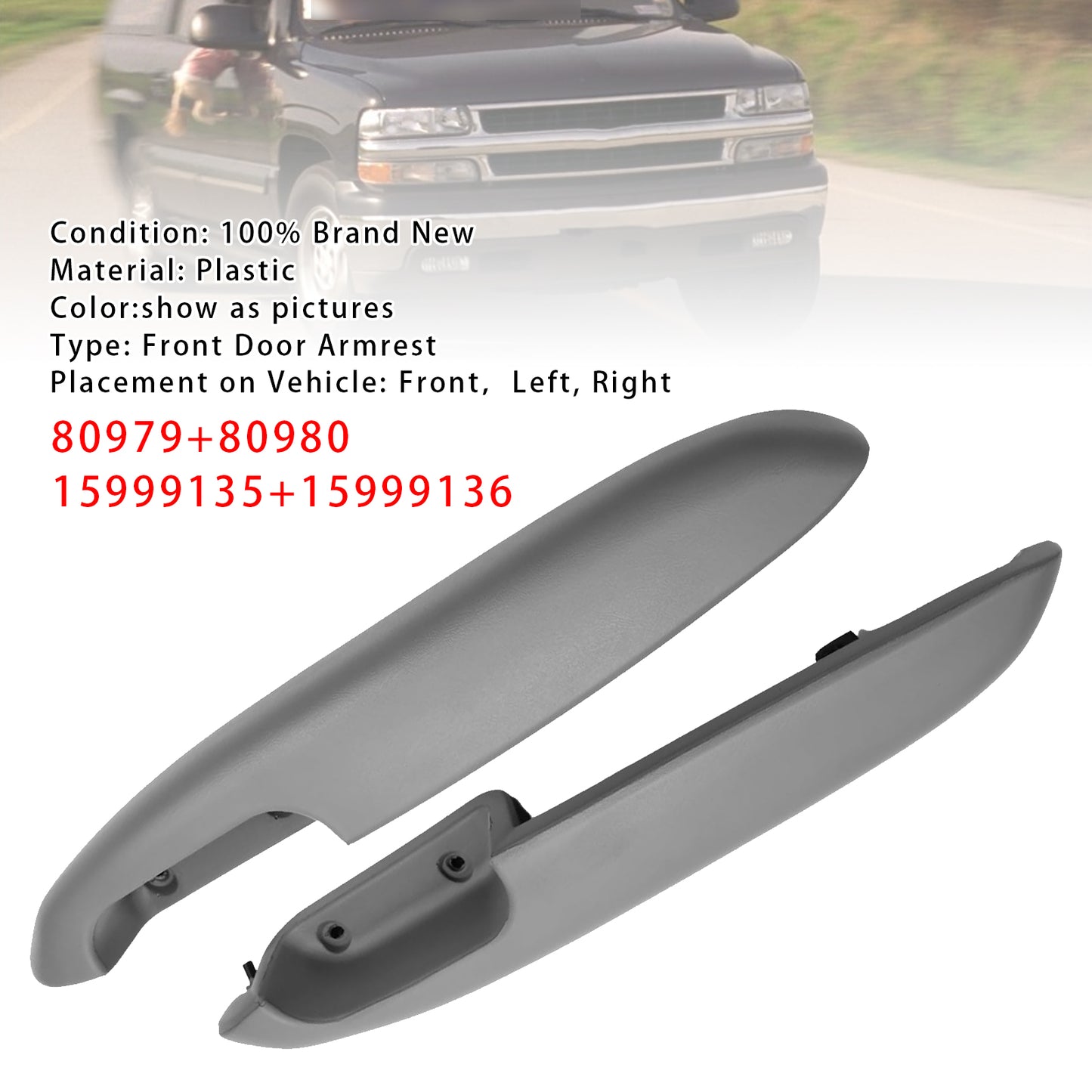 Suburban Silverado Sierra Grey‎ 15999135 15999136 80979 80980 2PCS Front Door Arm Rests