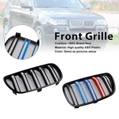 2007-2010 BMW X3 E83 LCI 2PCS Gloss Black Front Bumper Grille Grill Fit