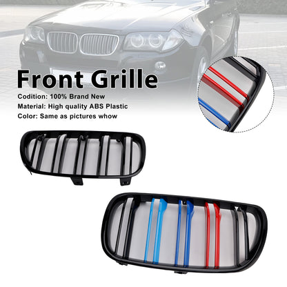2007-2010 BMW X3 E83 LCI 2PCS Gloss Black Front Bumper Grille Grill Fit